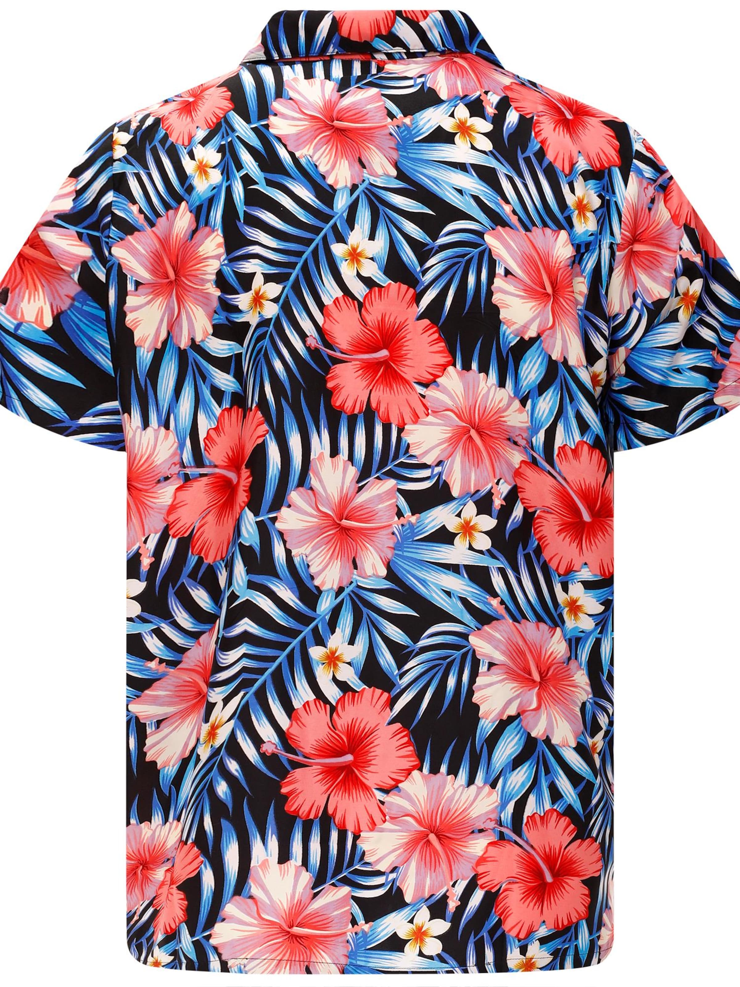 King Kameha Regular Fit Shirt 'Tropical Hibiscus'‌‌ in Blau