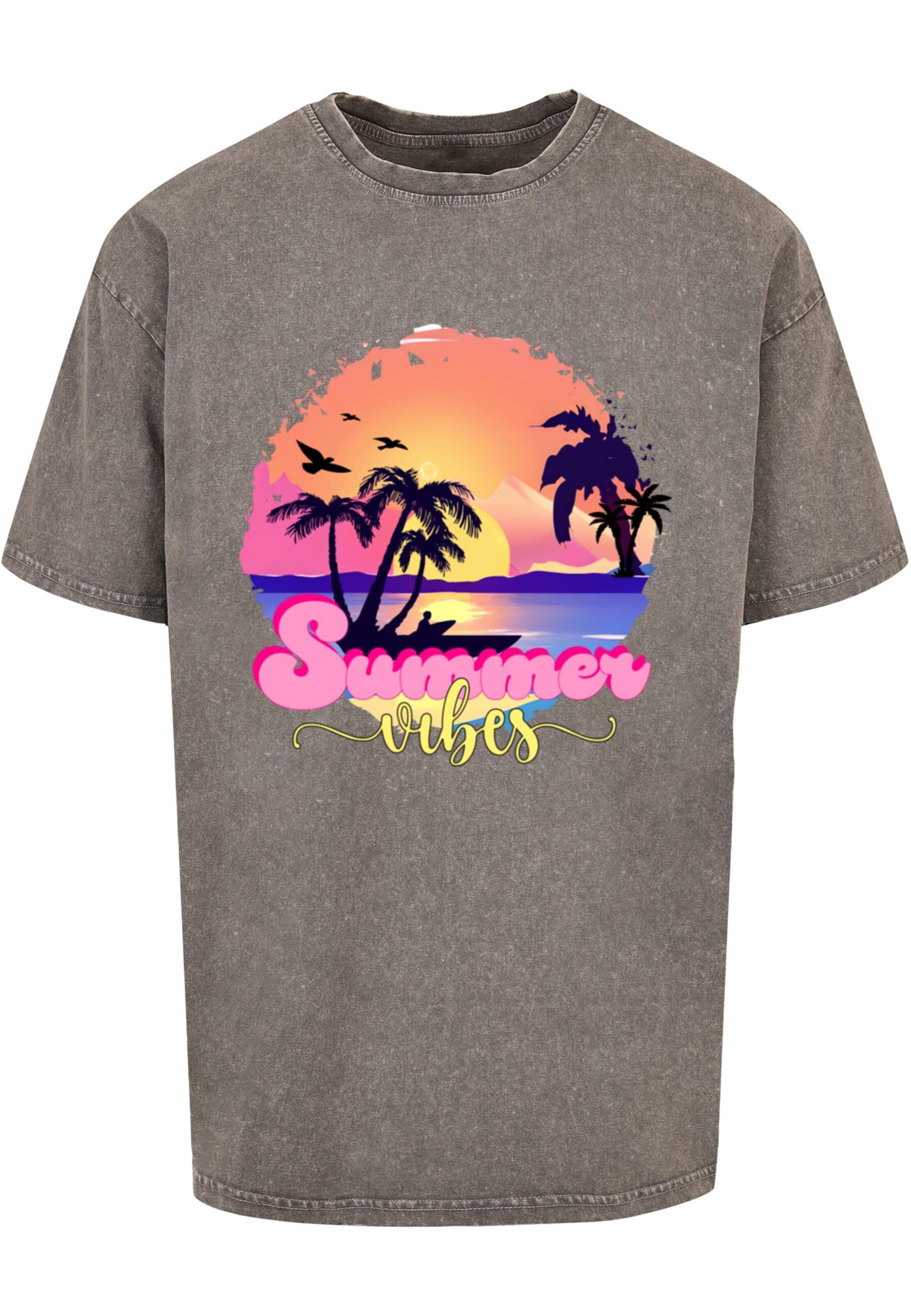 Merchcode T-Shirt 'Summer Vibes Sunset' in Grau: Vorderseite