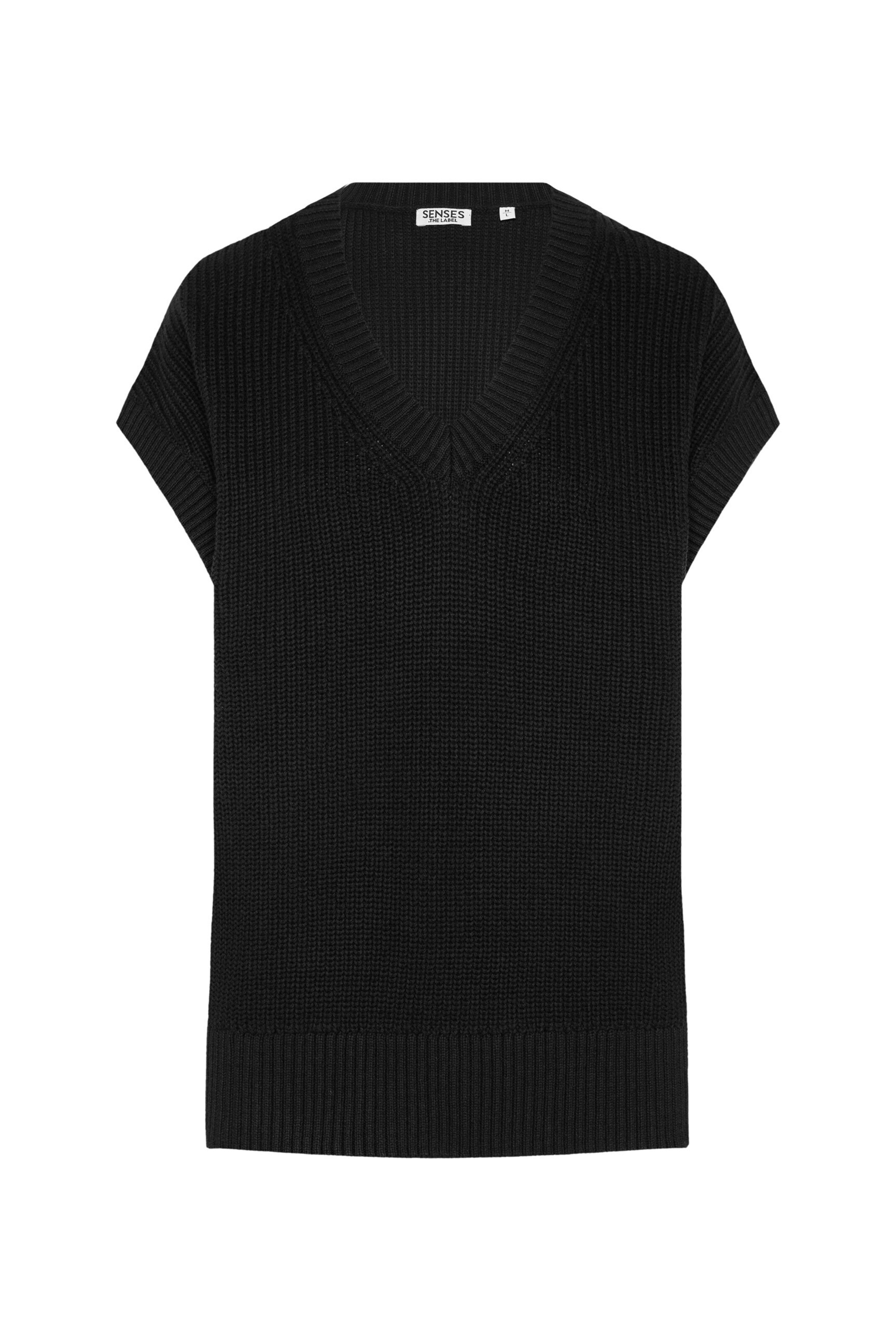 SENSES.THE LABEL Pullunder KLAU:DI in Rippstrick mit tiefem V-Ausschnitt in Schwarz: Vorderseite