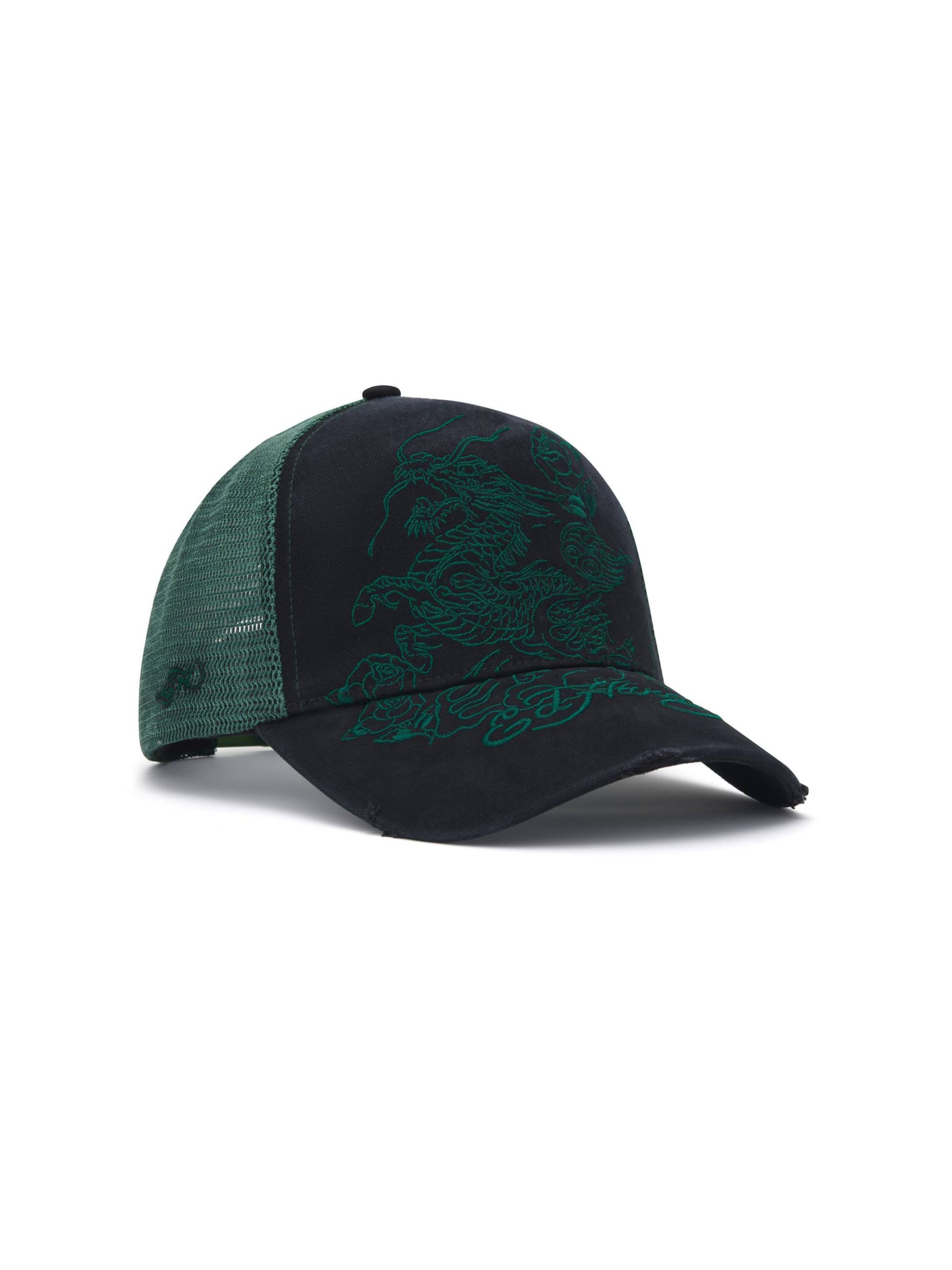 Cappello da baseball di Ed Hardy in verde: frontale