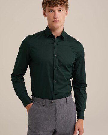WE Fashion - Ajuste estrecho Camisa en verde: frente