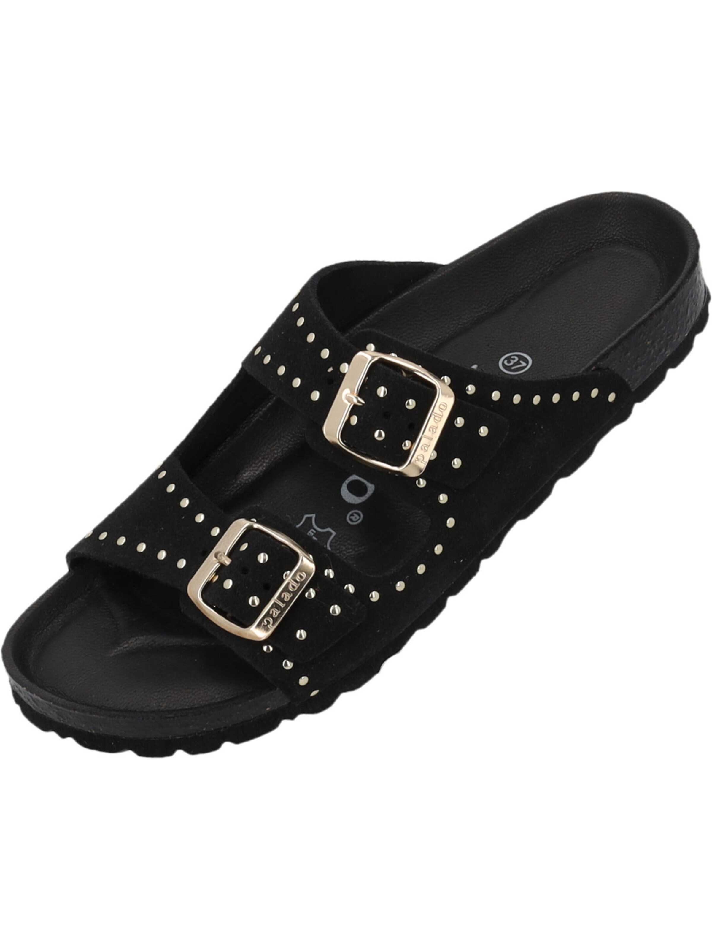 Palado Pantolette 'Palado Elaha Rivet Velours Premium Leather'‌‌‌‌‌‌ in Schwarz: Vorderseite