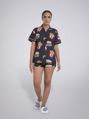 LEAFLETIC - Pijama de pantalón corto 'Leafletic Women’s Printed Night Wear Short Set' en negro