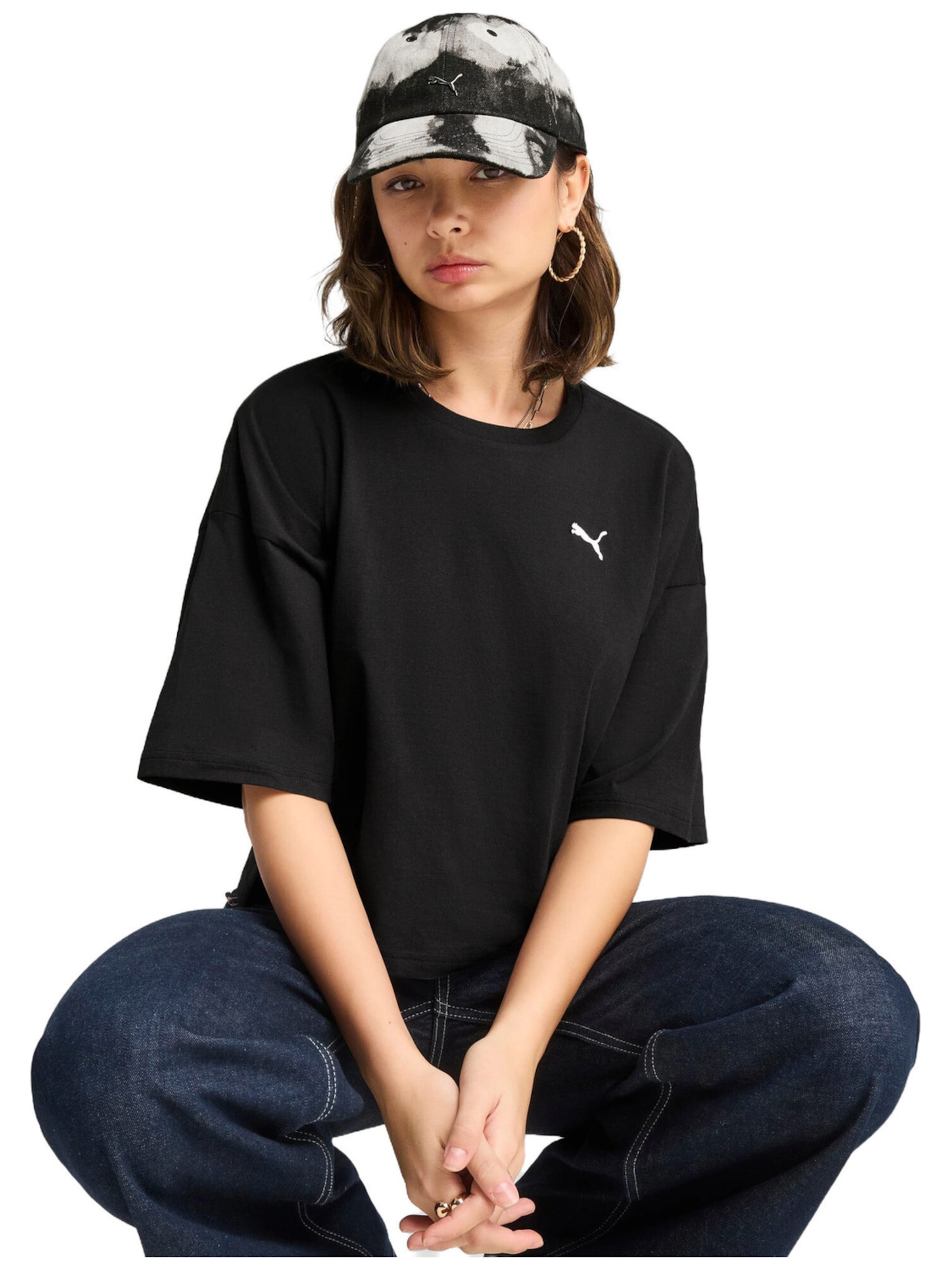 PUMA - Camiseta 'Puma Wardrobe Ess Oversized Short Tee Bl' en negro: frente