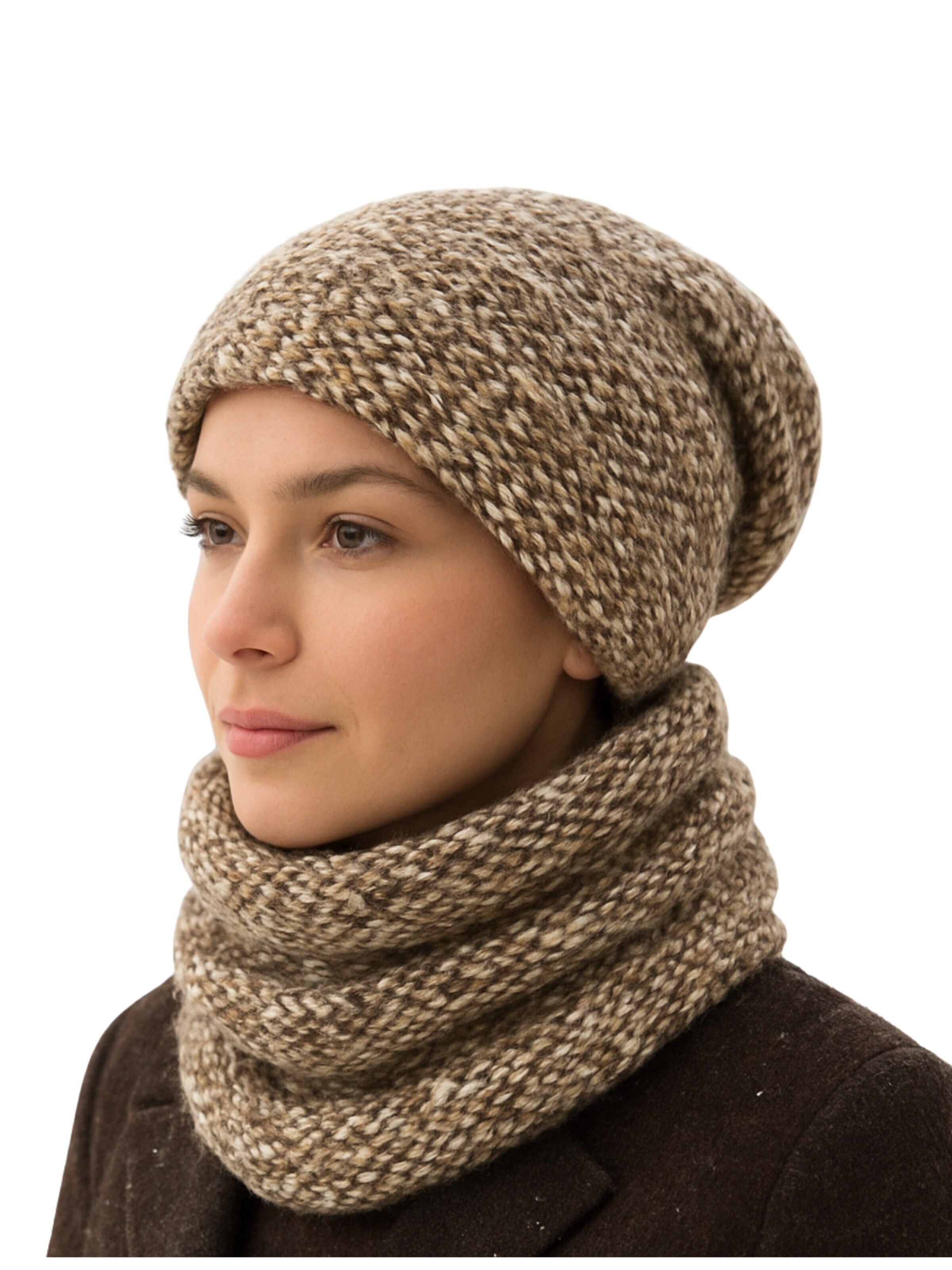 Kumixi Beanie 'Mütze & Schal Set' in Beige: front