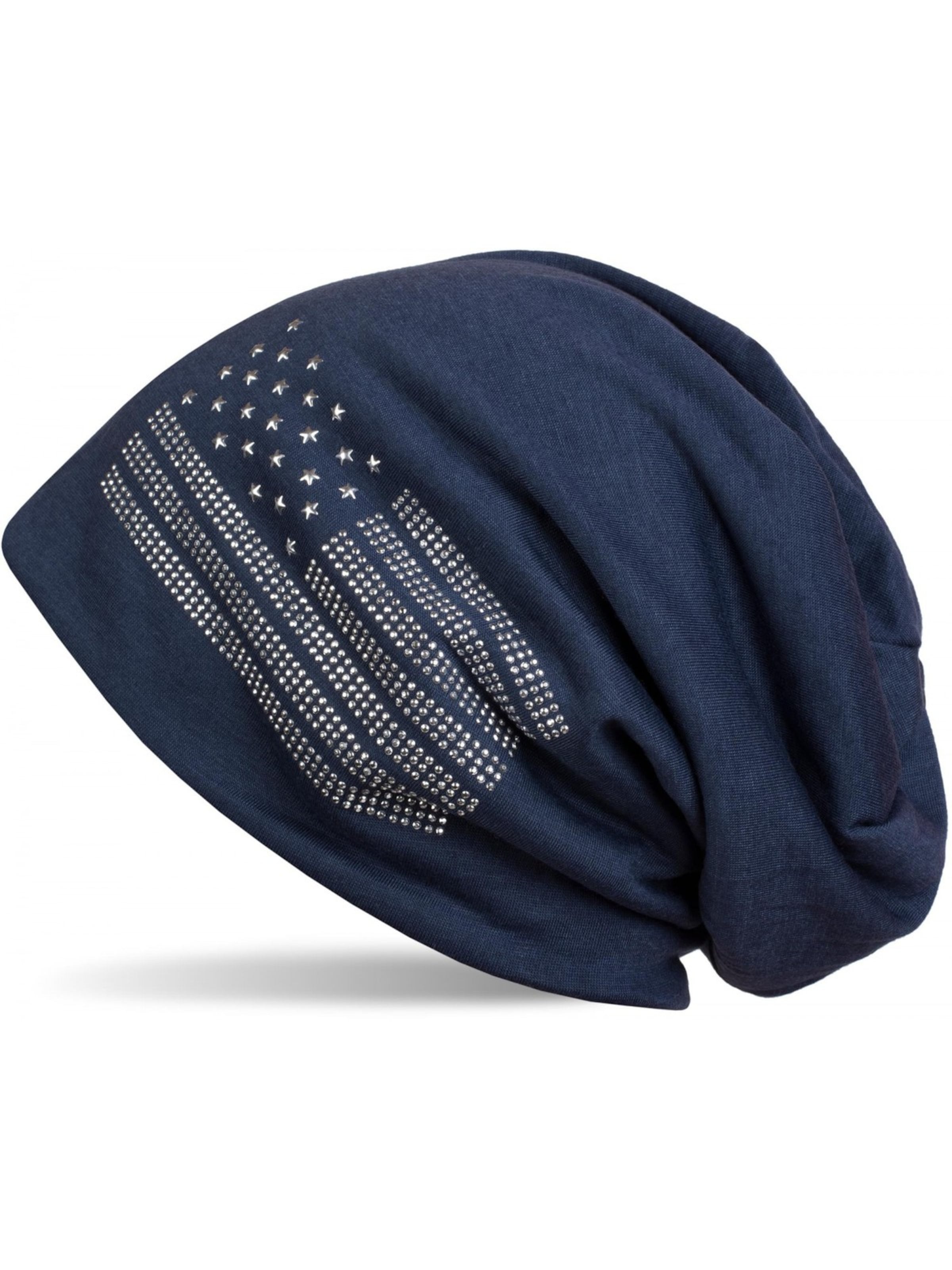 styleBREAKER Mütze 'Beanie mit USA Flagge aus Strass'‌‌‌‌‌‌‌‌ in Blau: Vorderseite