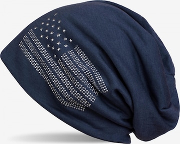 styleBREAKER Mütze 'Beanie mit USA Flagge aus Strass' in Blau: Vorderseite