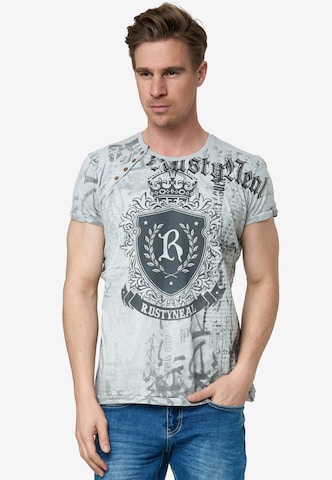 Rusty Neal Cooles T-Shirt mit Knopfleiste in Grau: predná strana