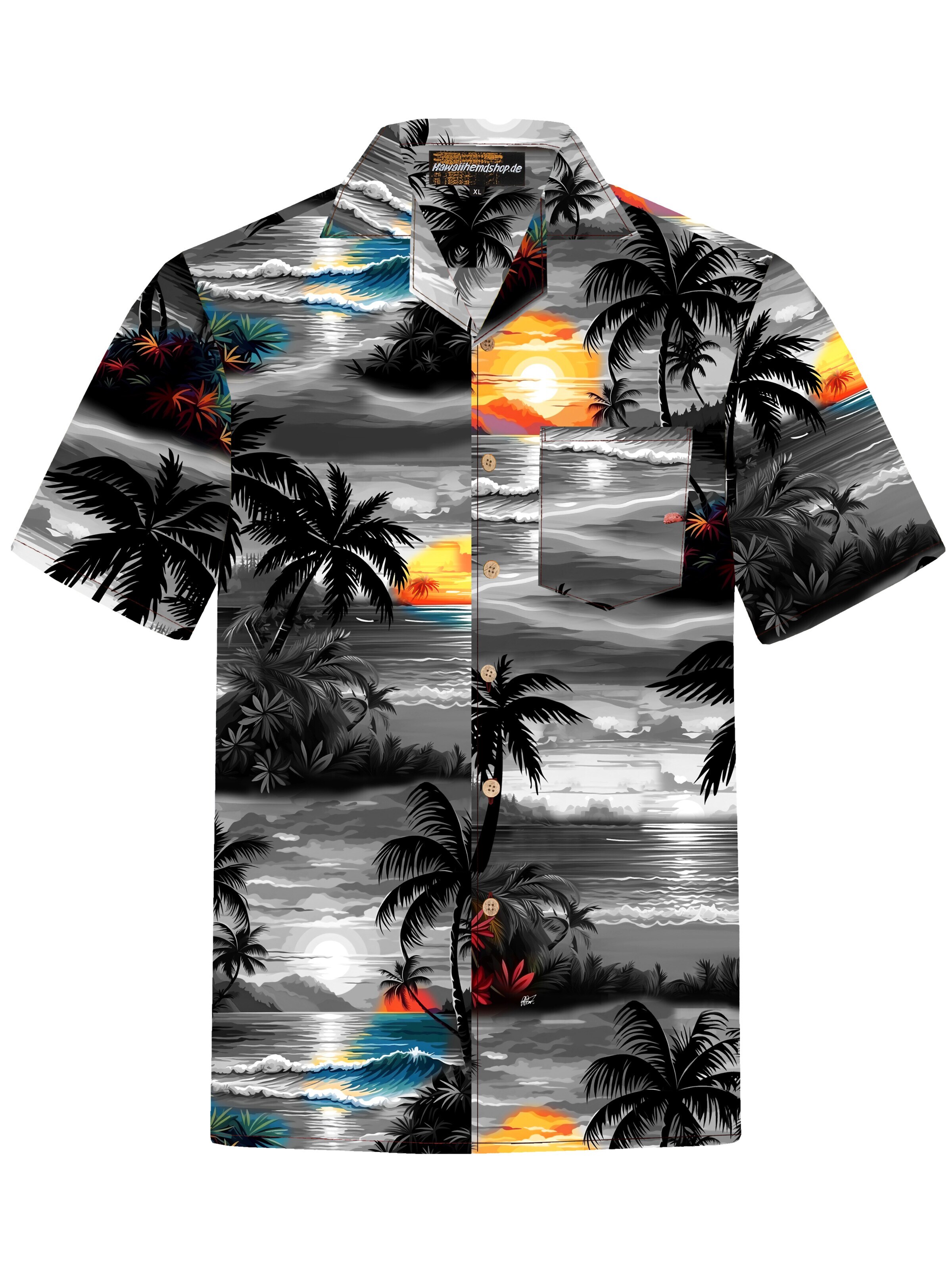 Hawaiihemdshop.de - Regular Fit Camisa 'Hawaiihemd Night on Hawaii' em cinzento: frente