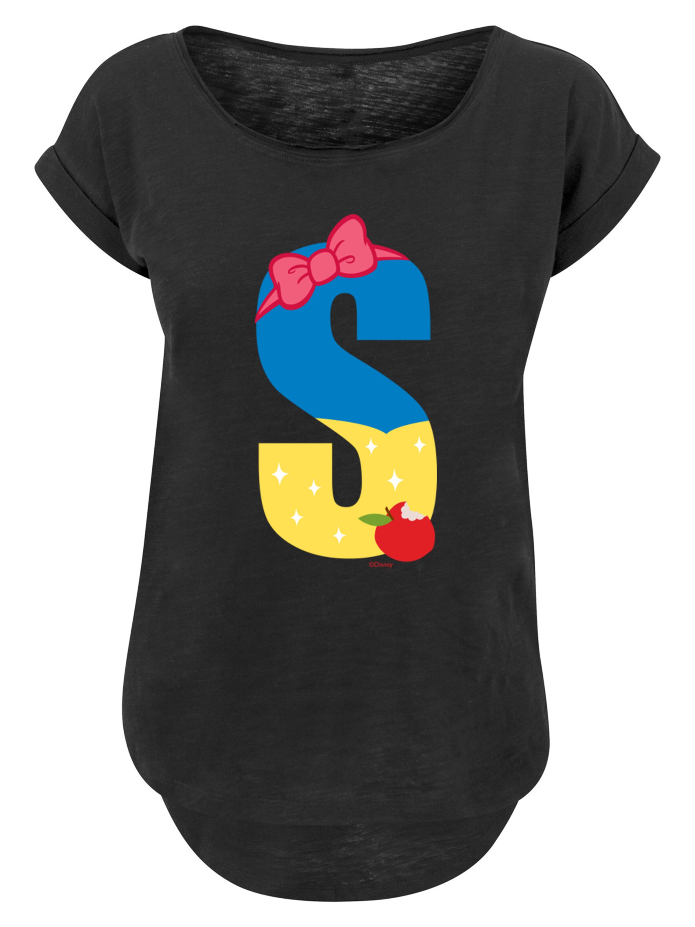 F4NT4STIC Shirt 'Disney Alphabet S Is For Snow White' in Zwart: voorkant