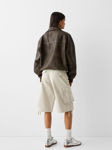 Bershka Wide Leg Shorts in Beige