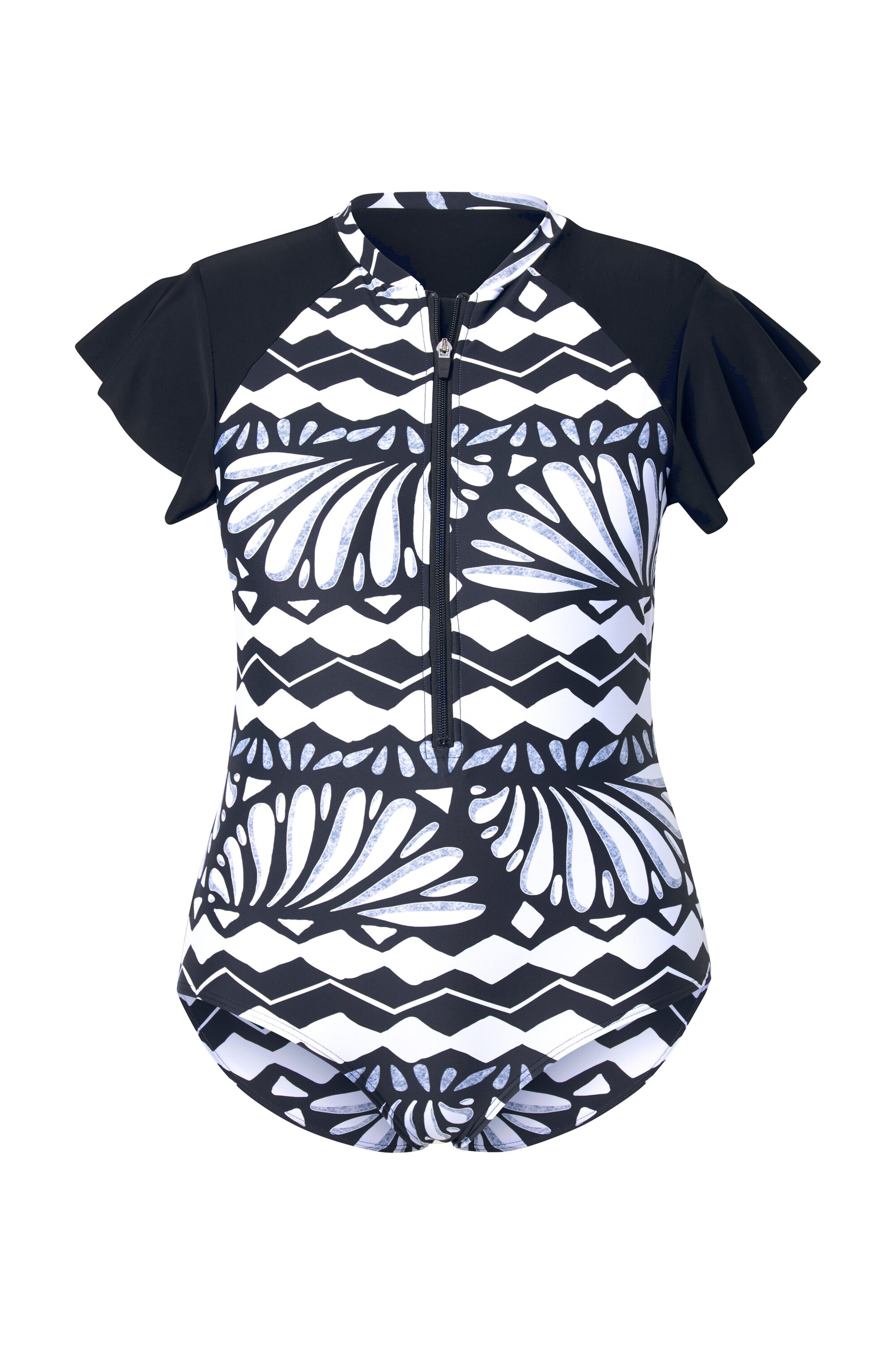 Ulla Popken T-shirt Badpak in Zwart: voorkant