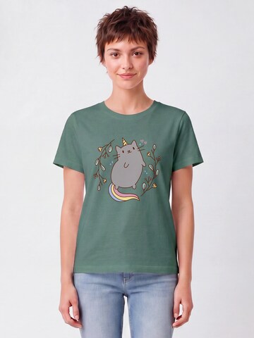 Watapparel Shirt 'Unicorn Cat' in Groen: voorkant