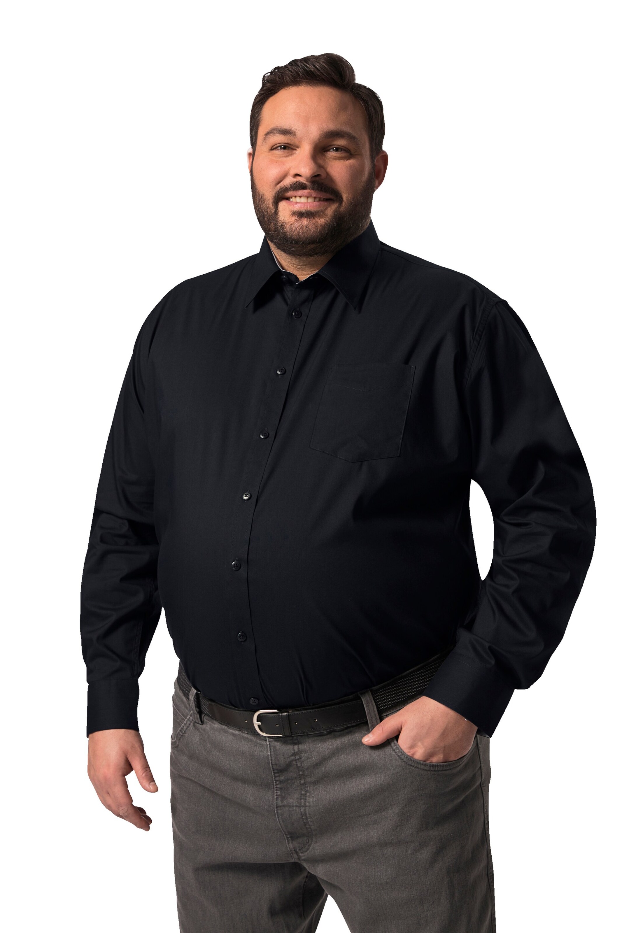 Boston Park Regular Fit Hemd in Schwarz: Vorderseite