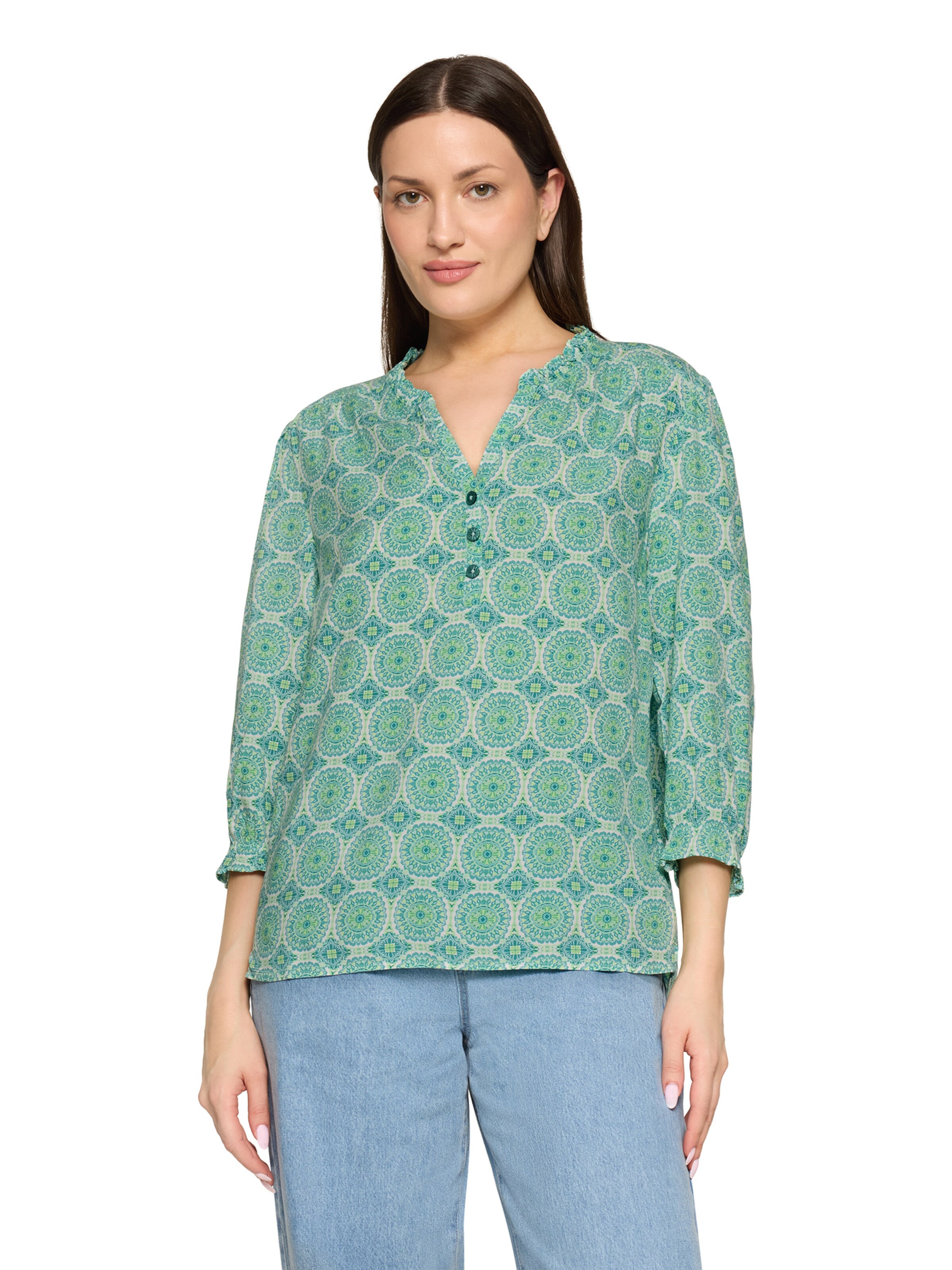 Cartoon Casual-Bluse mit Raffung in Grün: Vorderseite