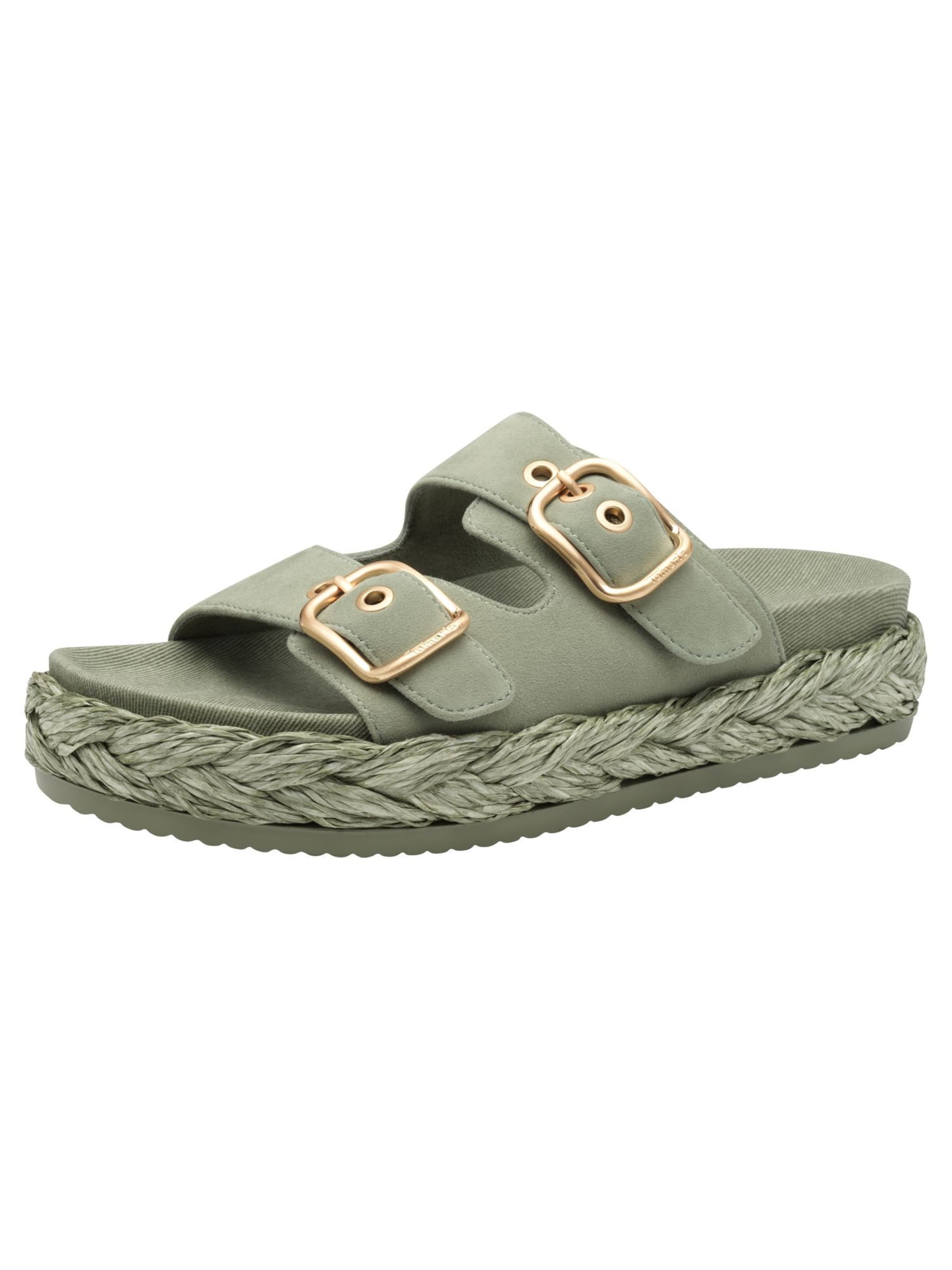 Tamaris Mules in Green: front