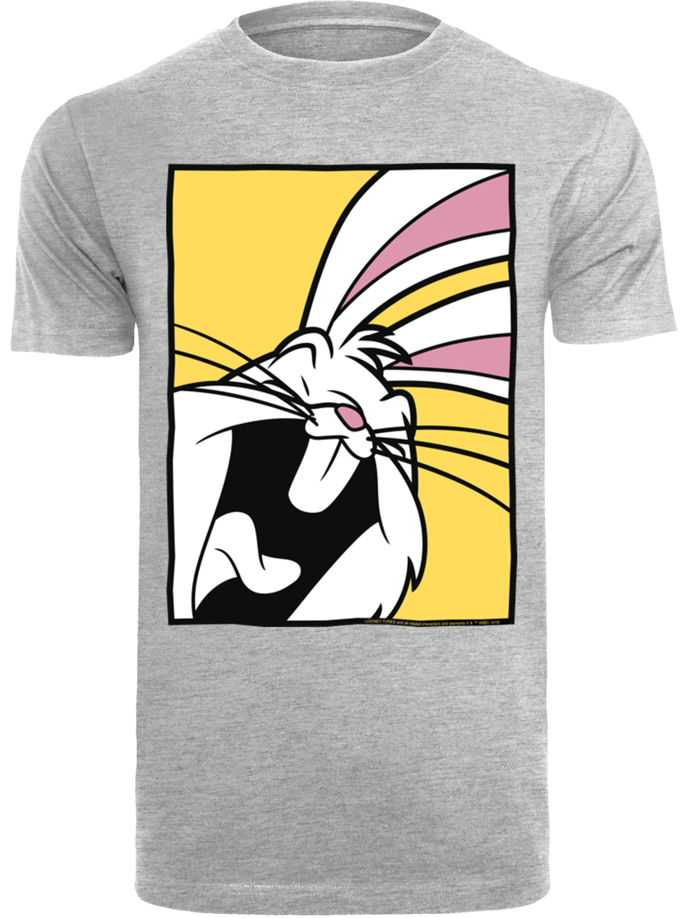 F4NT4STIC Shirt 'Looney Tunes Bugs Bunny Laughing' in Grijs: voorkant