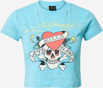 Tricou de la Ed Hardy pe albastru: față