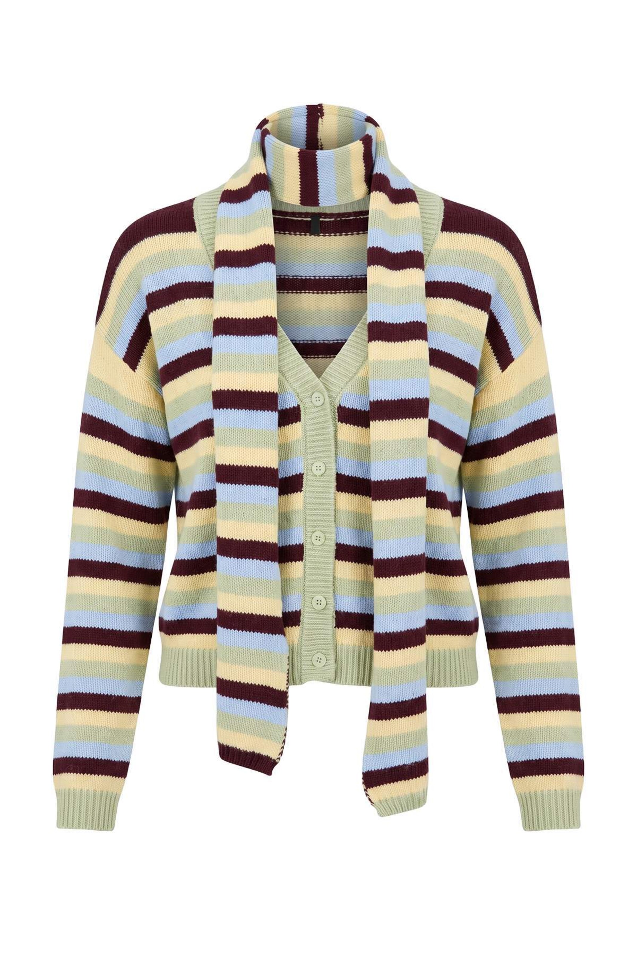 Trendyol Set: Strickjacke und Schal in Grün: Vorderseite
