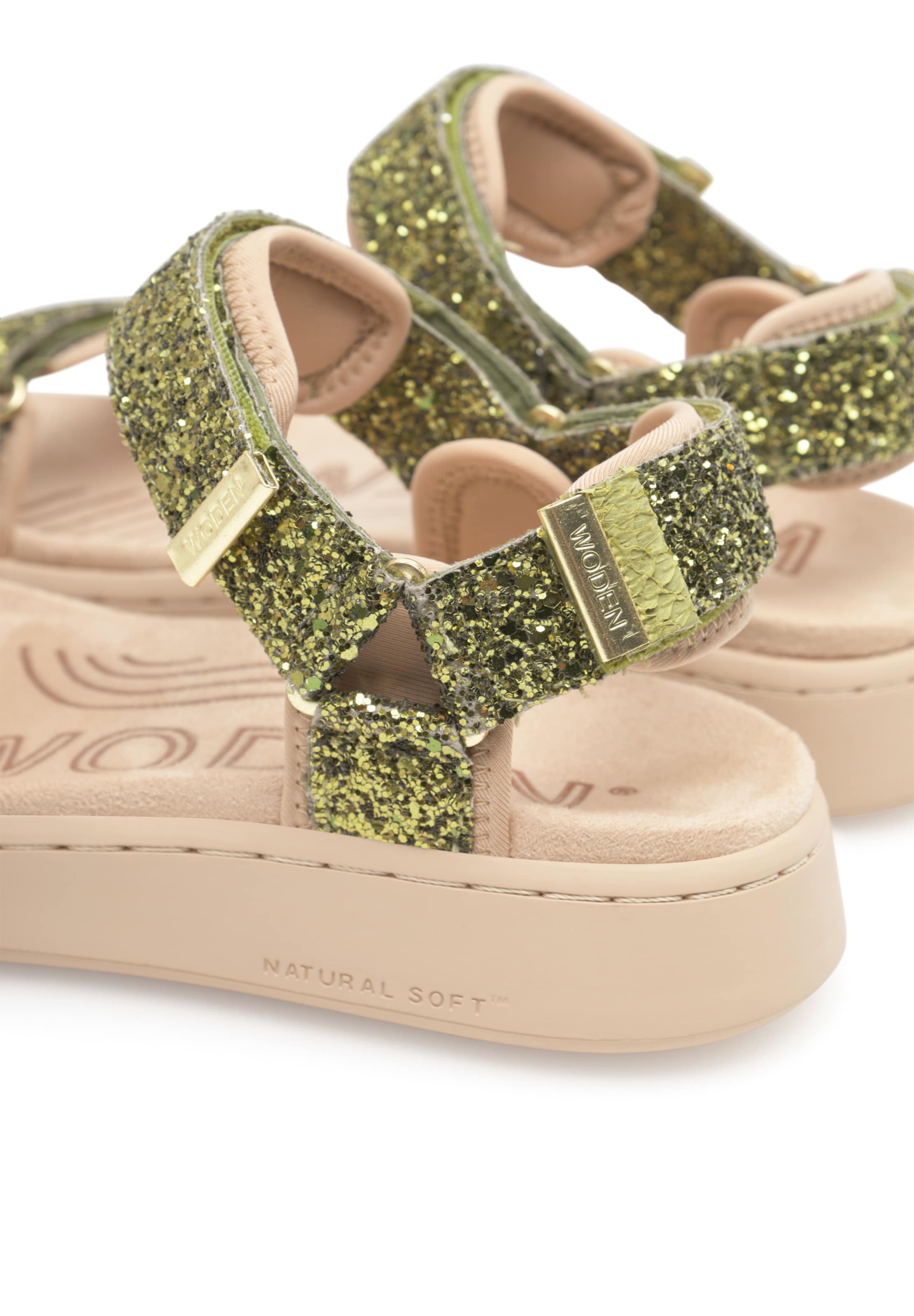 WODEN Sandaal 'Line Glitter' in Groen