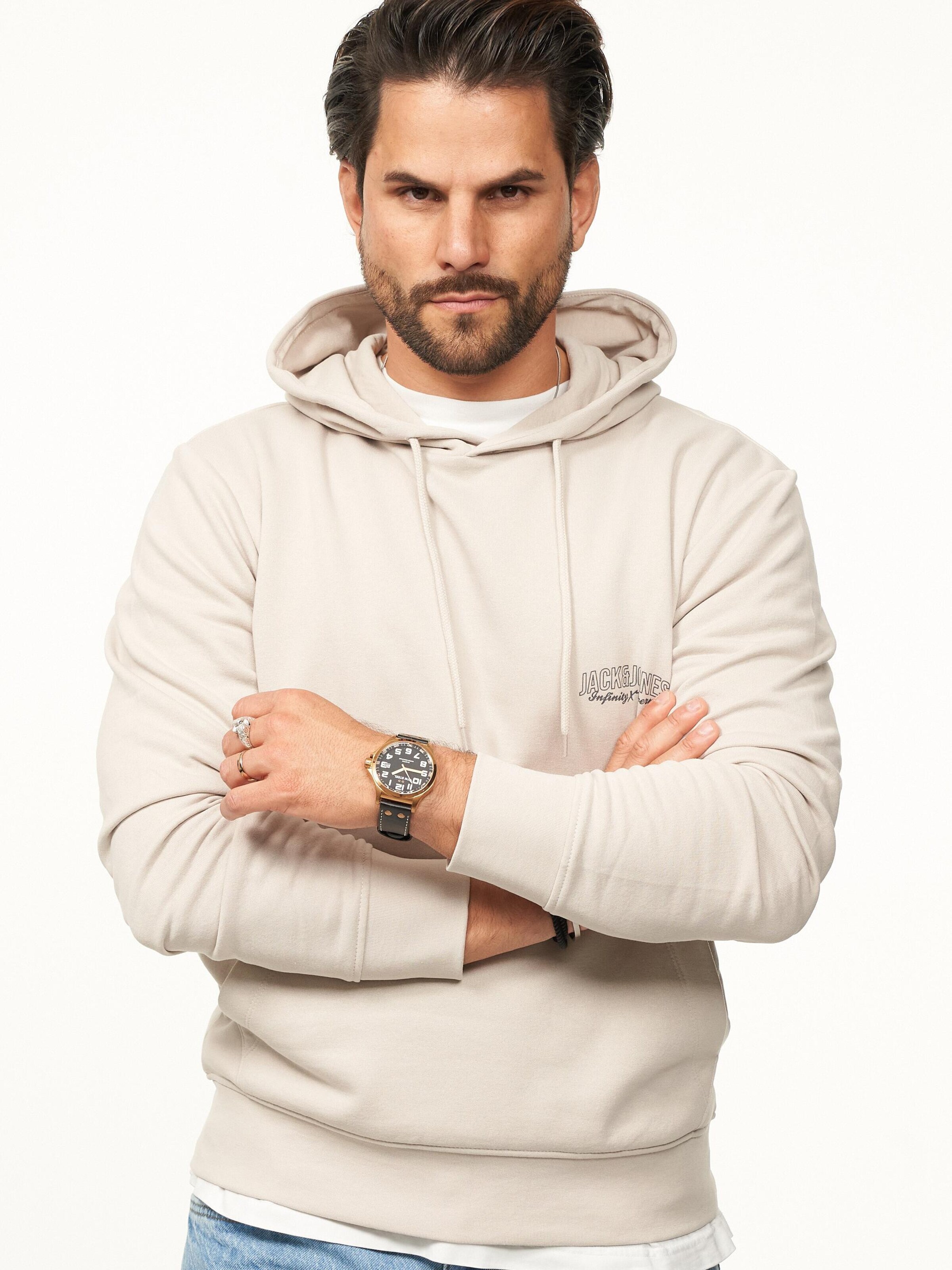 JACK & JONES Sweatshirt 'JJINFINITYHOOD' in Beige
