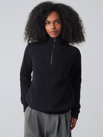 Honest Basics - Jersey 'Half-Zip Knit' en negro: frente