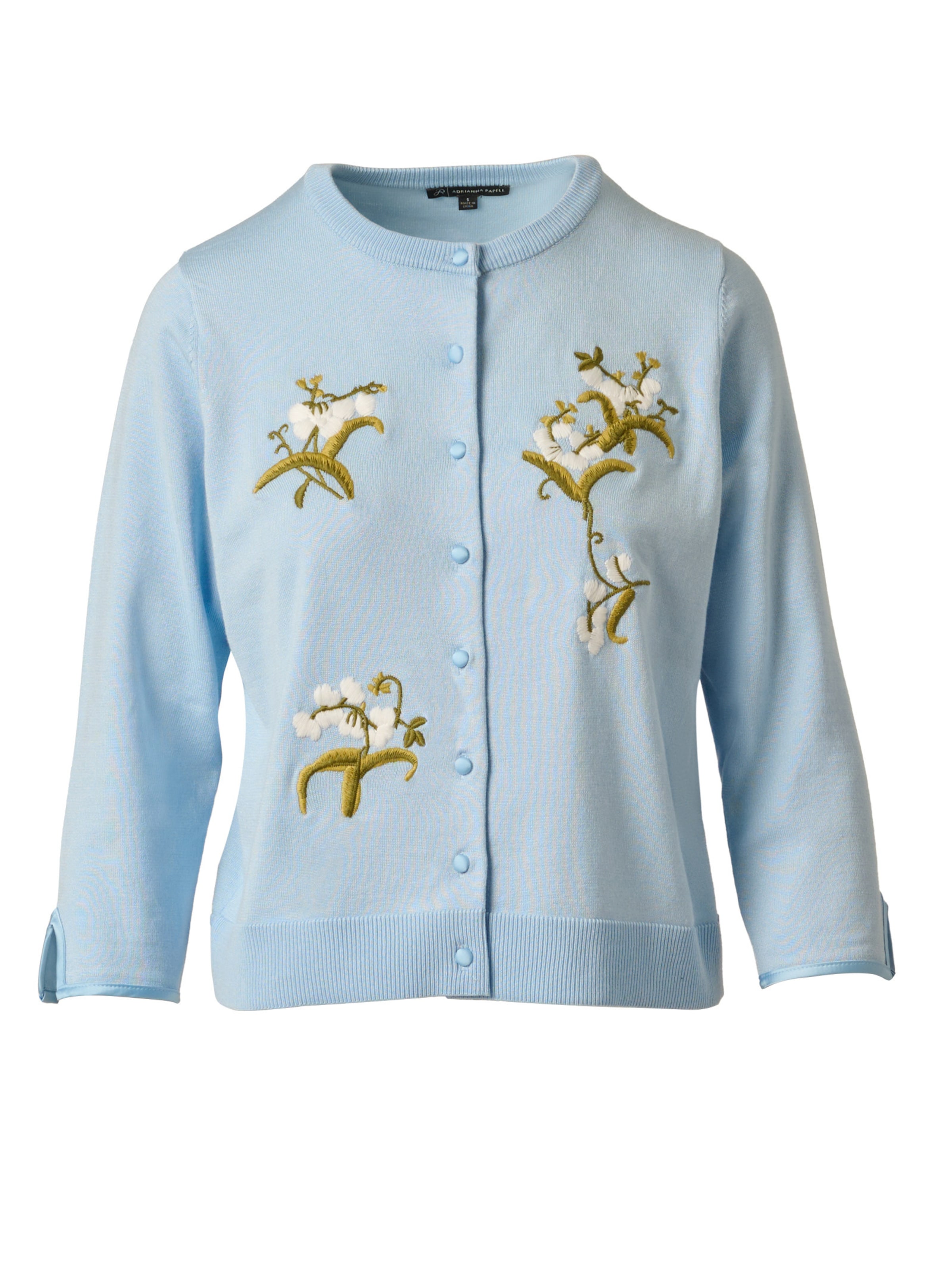 Adrianna Papell Strickjacke 'Embroidered Crew Neck Cardigan' in Blau: Vorderseite