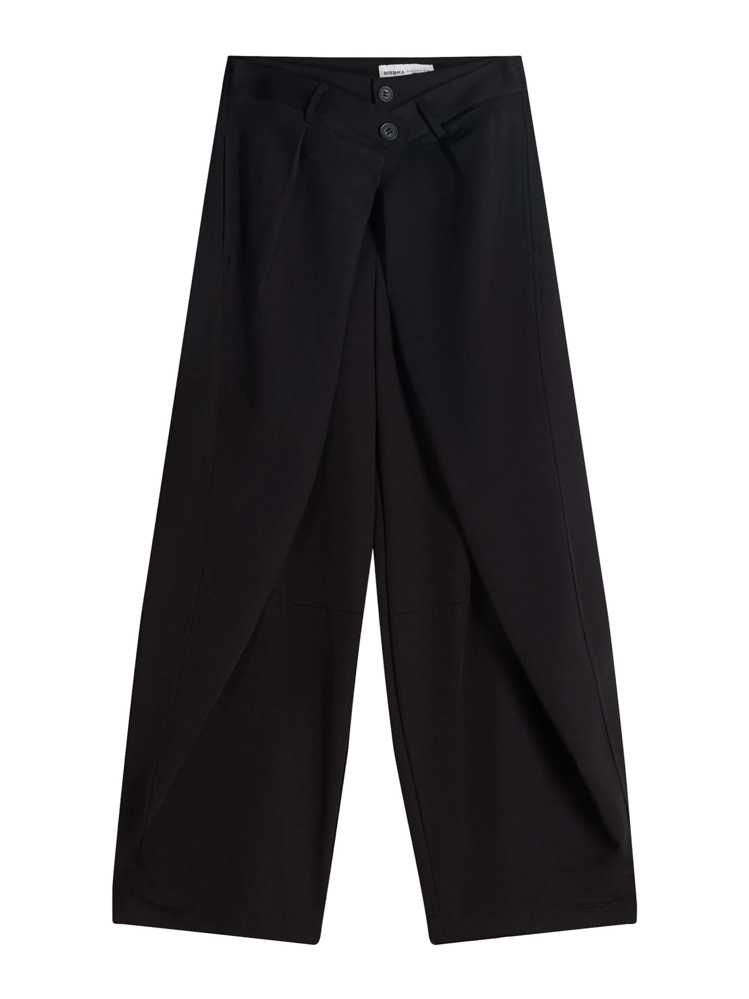 Bershka Baggy Kalhoty se sklady v pase – černá: přední strana
