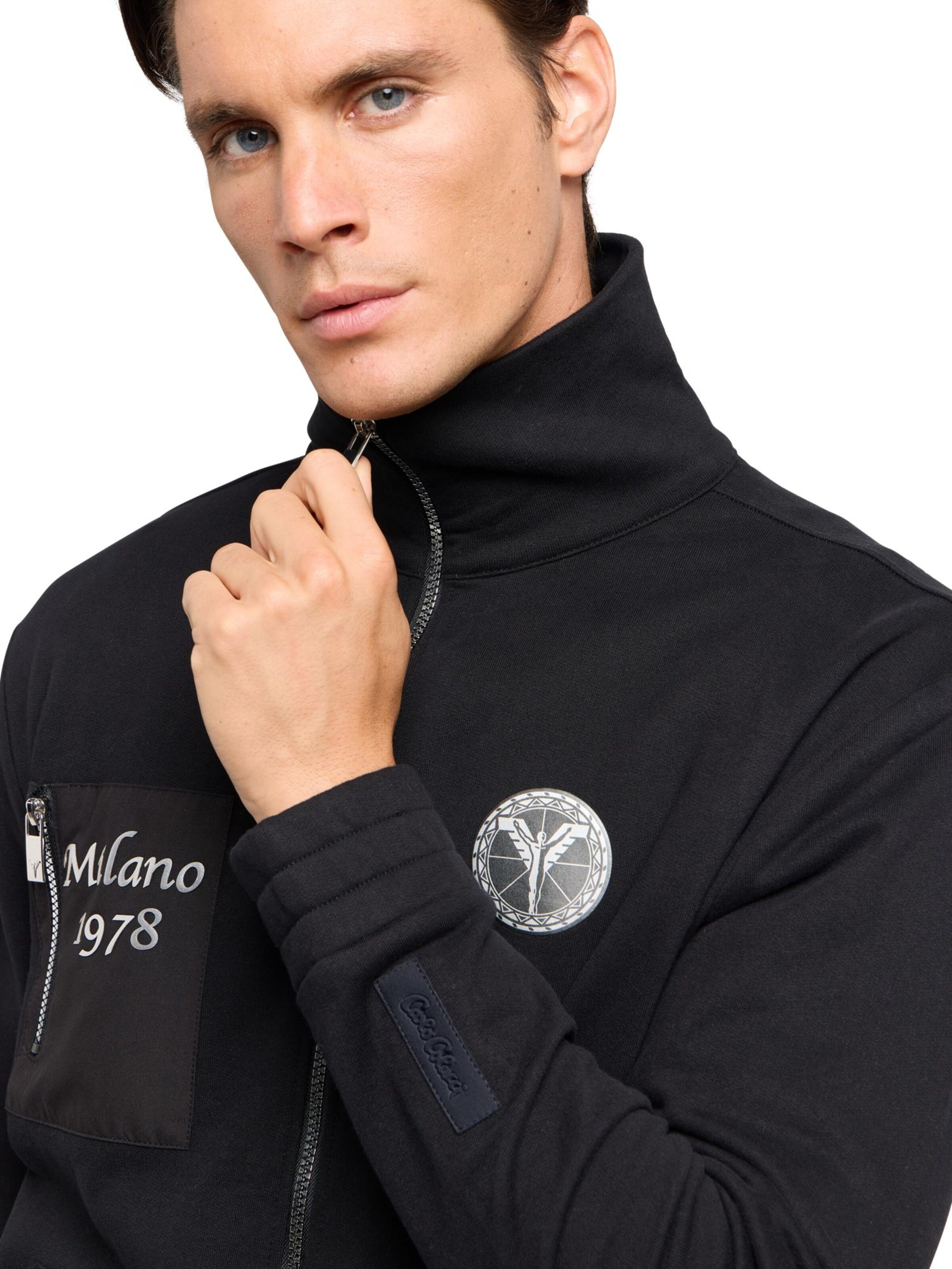 Carlo Colucci Sweatjacke ' Di Trocchio ' in Schwarz