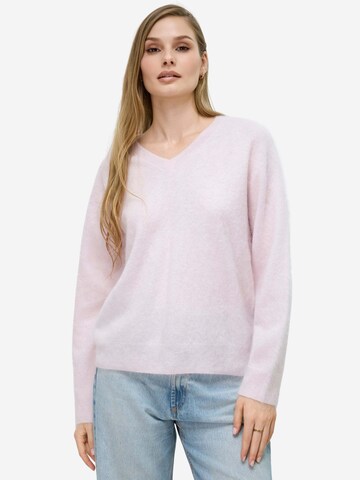 BELLEMERE NEW YORK Pullover 'Pullover aus gebürsteter Seide und Kaschmir mit V-Ausschnitt'‌‌‌‌‌ in Pink: Vorderseite