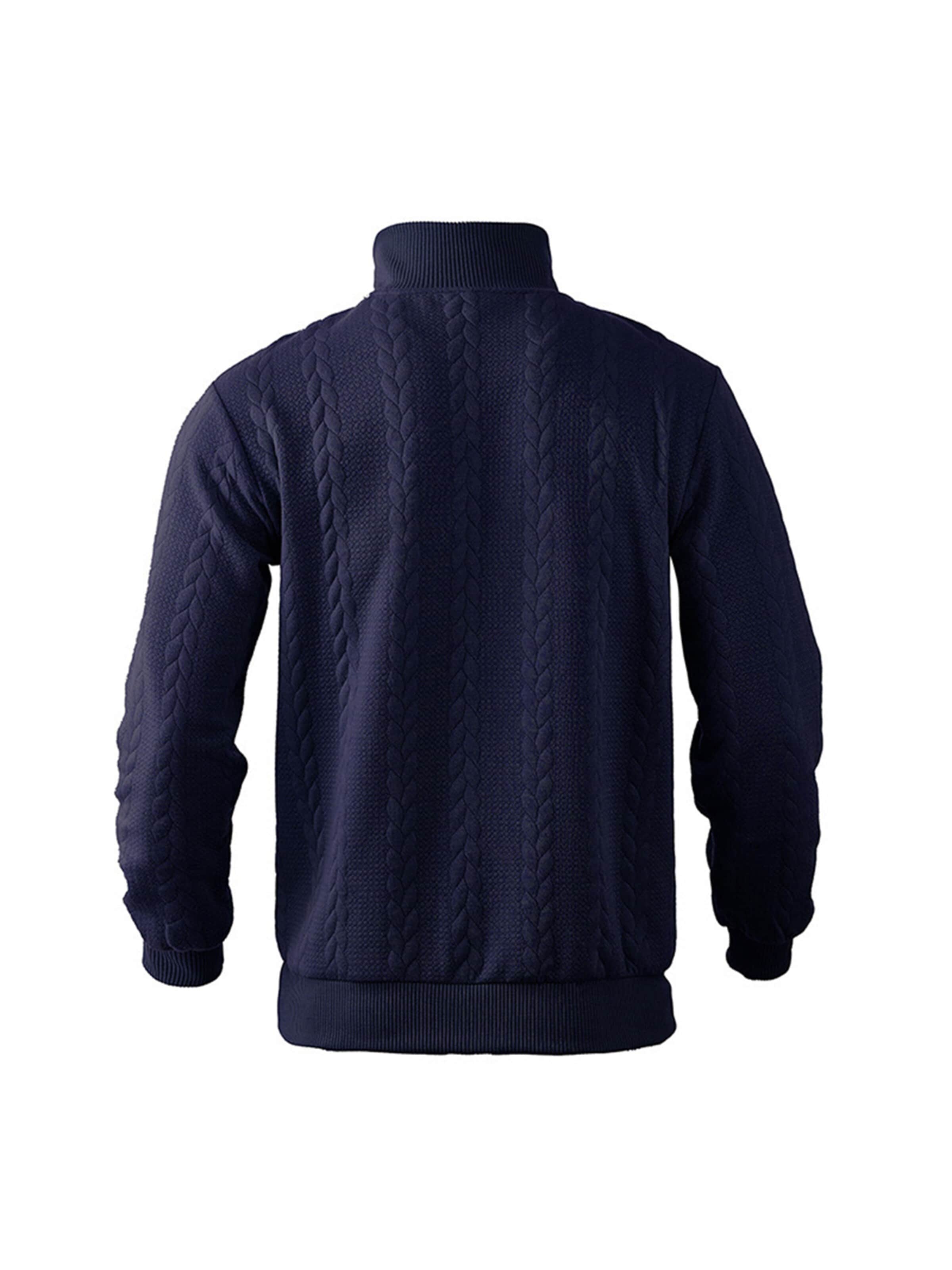 KoJooin Sweater 'Herren Pullover mit 1/4-Reißverschluss und Kabelstrick – Langarm, Stehkragen, Reguläre Passform' in Blue
