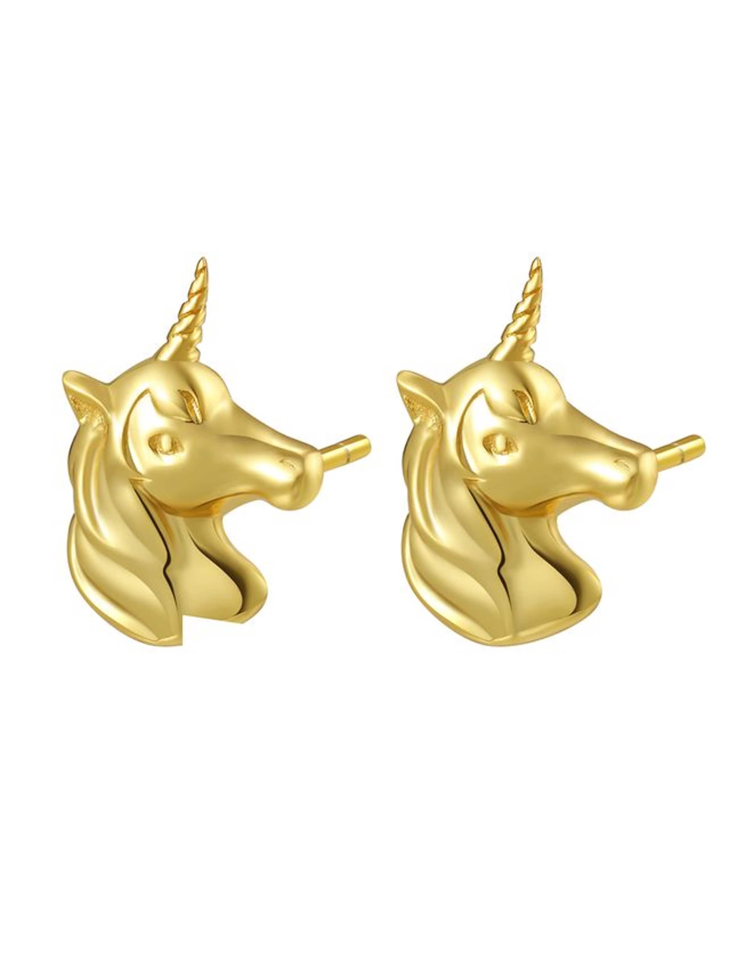 Hey Happiness - Pendientes 'Unicorn Charm' en oro: frente