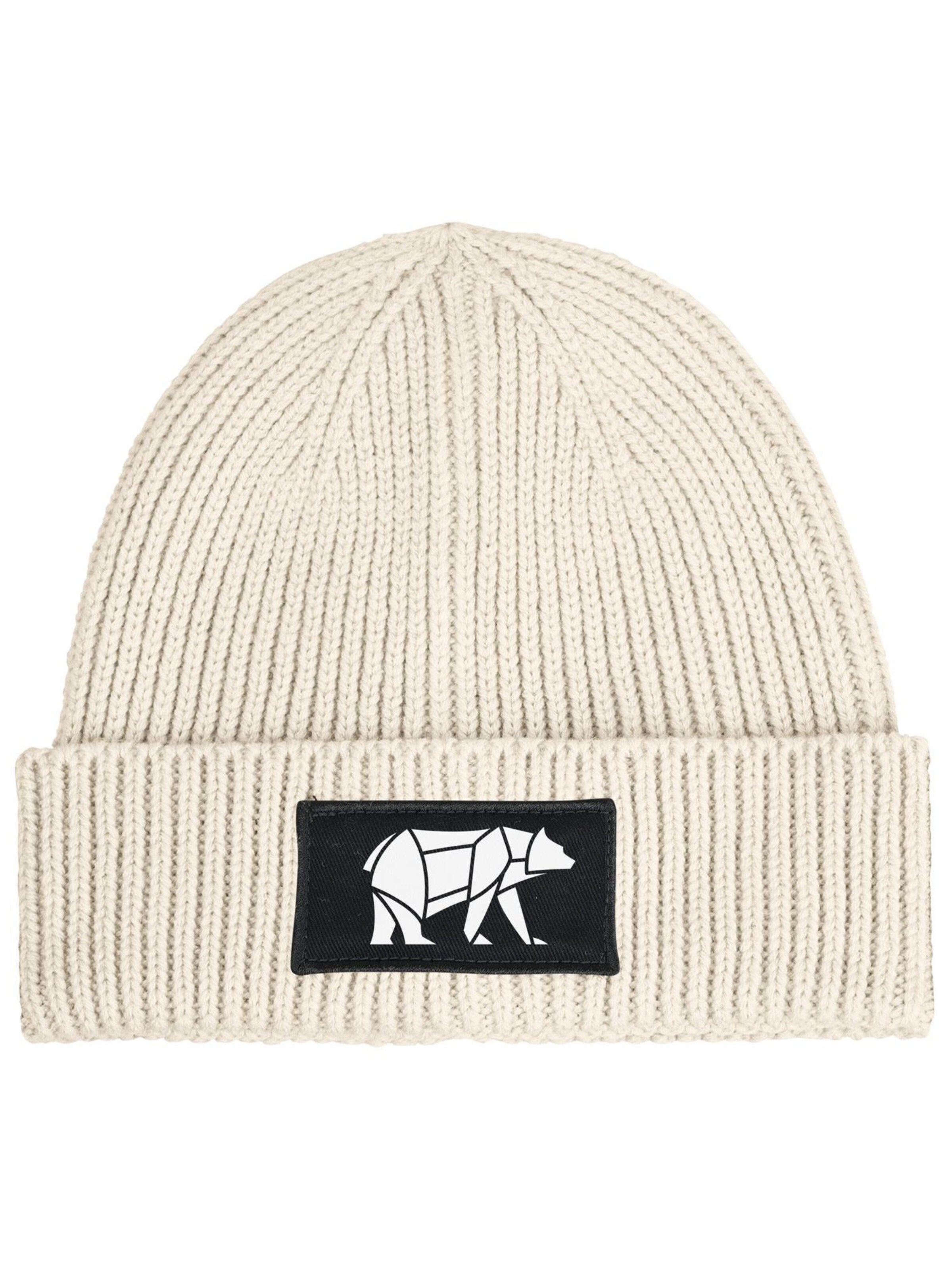 Neverless Beanie 'Bär Lineart Polygon' in Beige