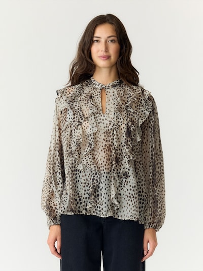YAS Bluza 'YASCHEEMI' v velikosti XS  | ecru / temno rjava barva, Prikaz izdelka