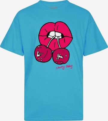 New Love Club Shirt 'CHERRY LIPS AZURE' in Blue: front
