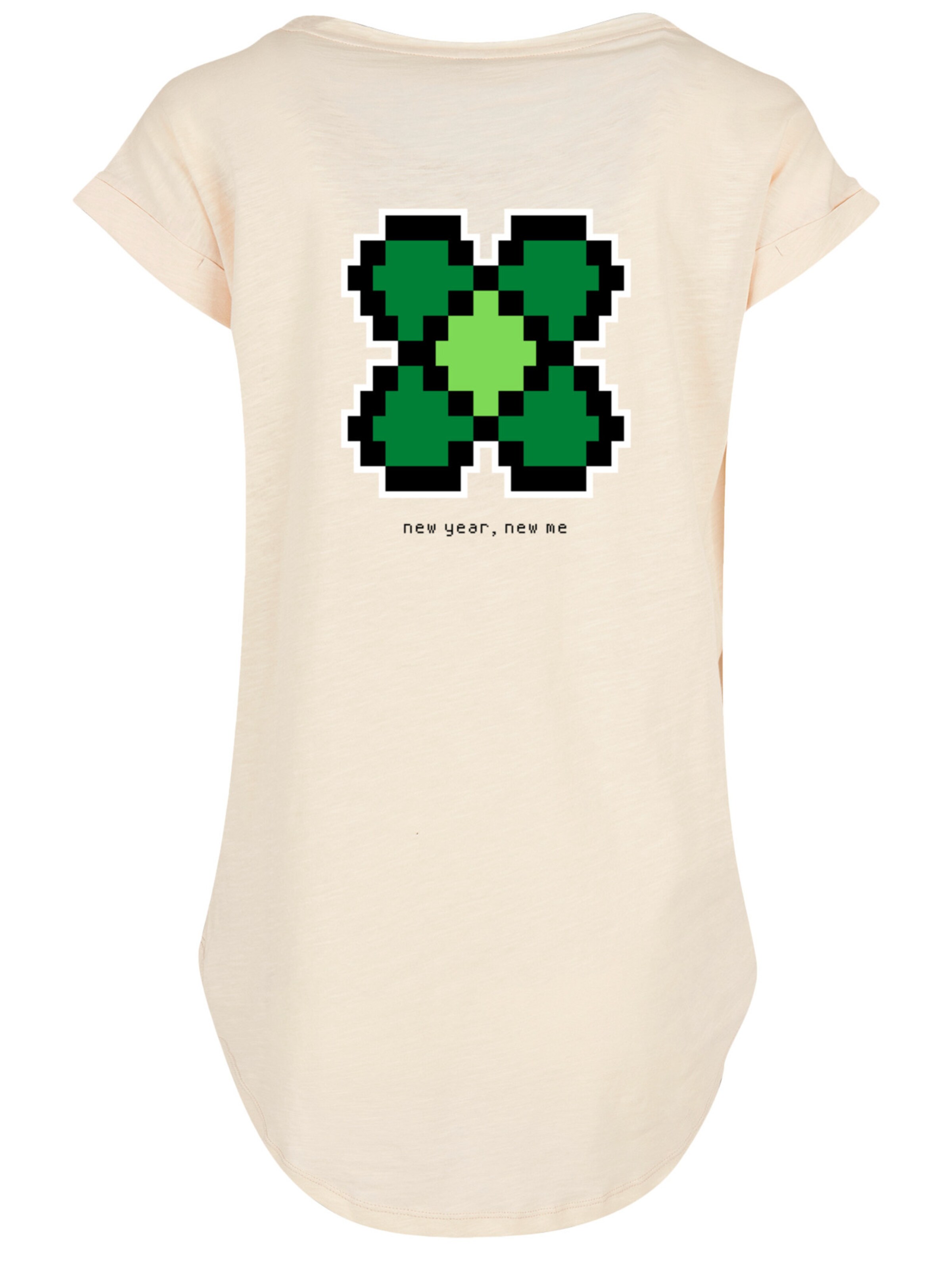 F4NT4STIC Shirt 'Silvester Happy New Year Pixel Kleeblatt' in Beige