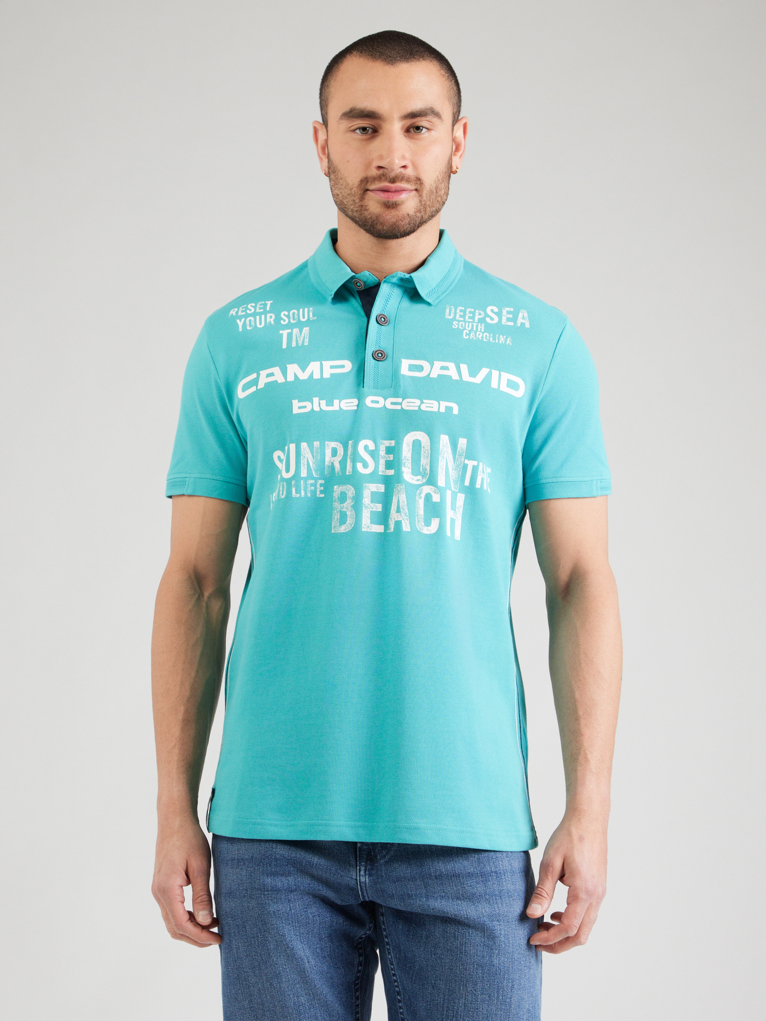 Camp David Maglietta Uomo Con Stampa Gradient Puffprint, Girocollo A Coste, Vestibilità Normale