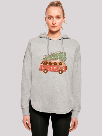 F4NT4STIC Sweatshirt 'Groovy Christmas Camper Van' in Grijs: voorkant