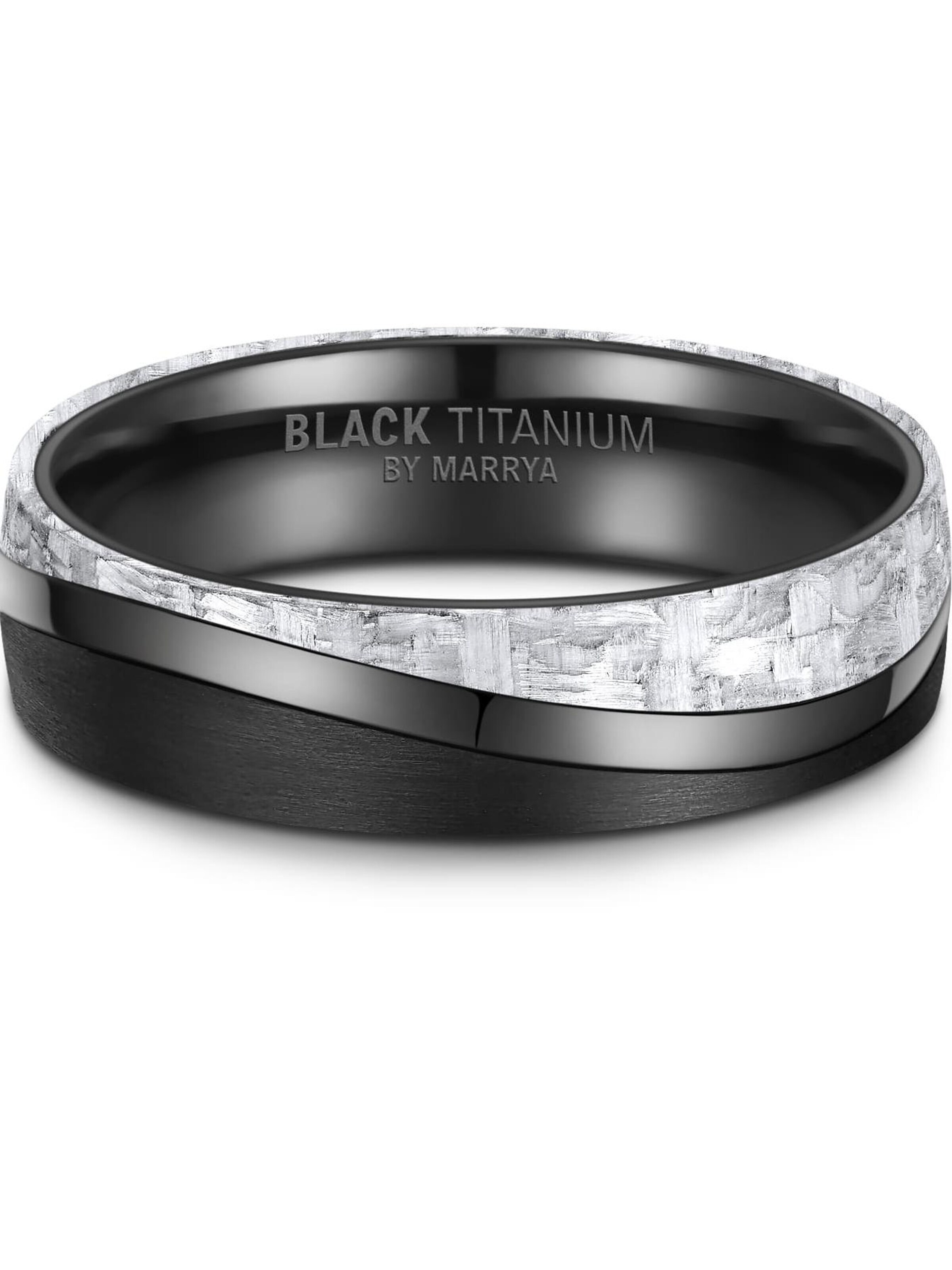 Anello 'MARRYA Ehering BT-12 aus Black Titanium – „BLACK & WHITE“ Kollektion' di MARRYA in bianco