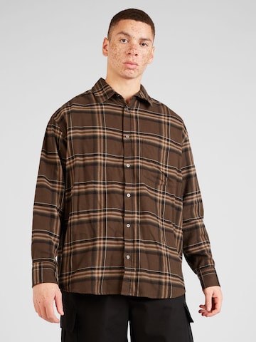 WEEKDAY Comfort fit Button Up Shirt in Brown: front