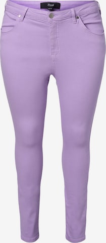 Zizzi - Slimfit Vaquero 'Amy' en lila: frente