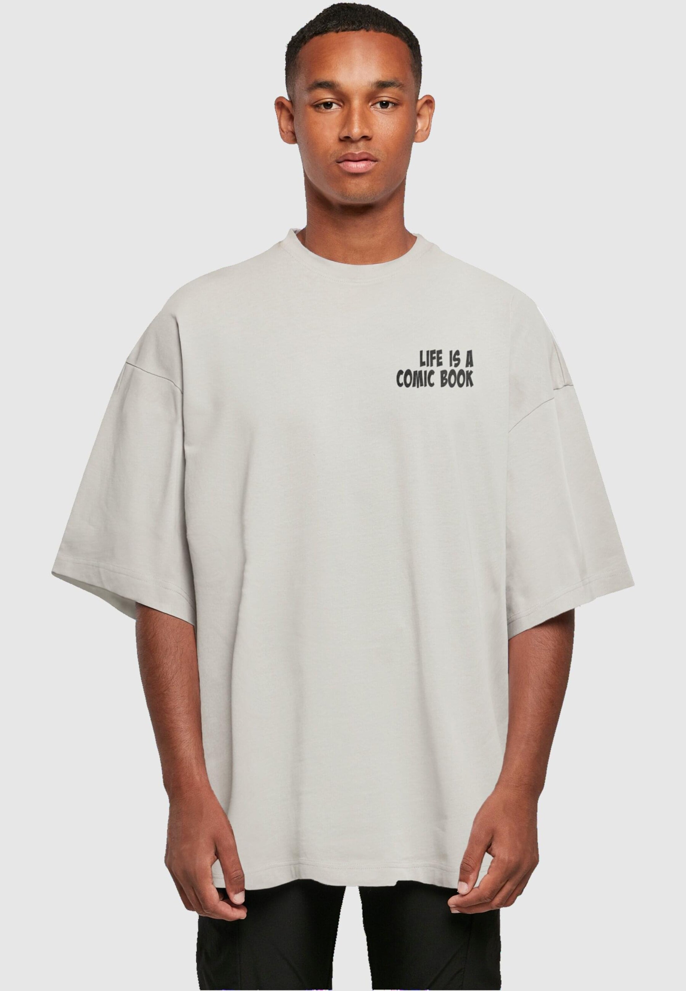 Merchcode T-Shirt 'Book Comic' in Grau: Vorderseite