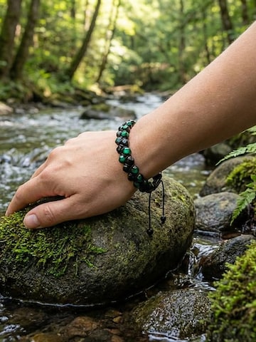 UNIQAL Armband 'GRÜNES TIGERAUGE TURMALIN' in Gemengde kleuren