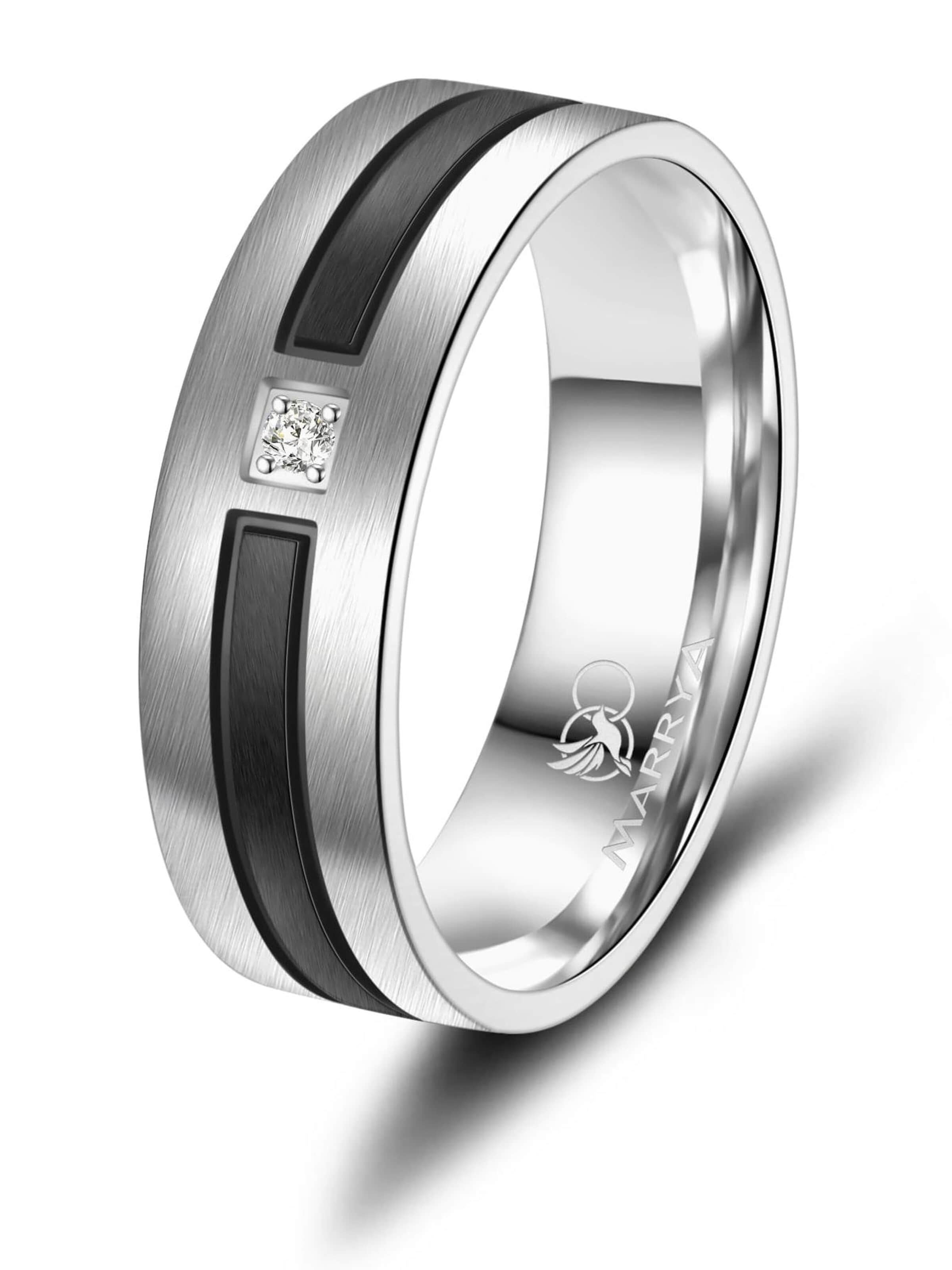 MARRYA Ring 'MARRYA ES-10 Ehering aus Edelstahl - Silberfarben & Schwarz' i vit