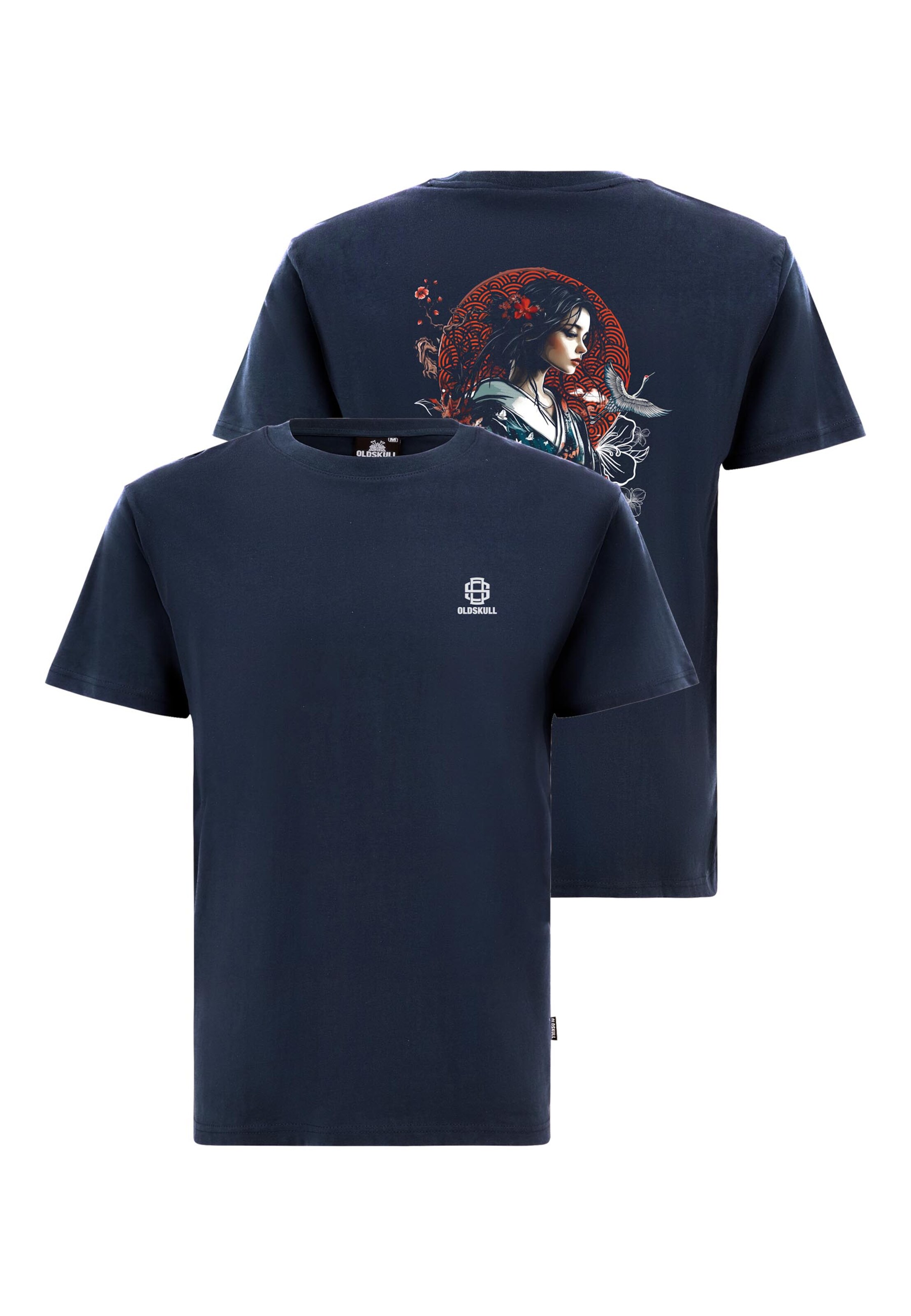 Oldskull T-Shirt 'Asian Blossom Queen' in Blau: Vorderseite