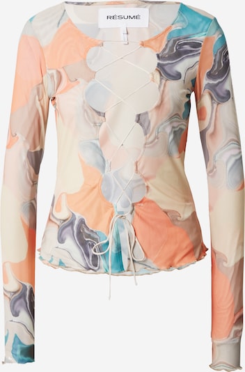 Marškinėliai 'Sia' iš Résumé, spalva – turkio spalva / pastelinė geltona / tamsiai violetinė / oranžinė, Prekių apžvalga