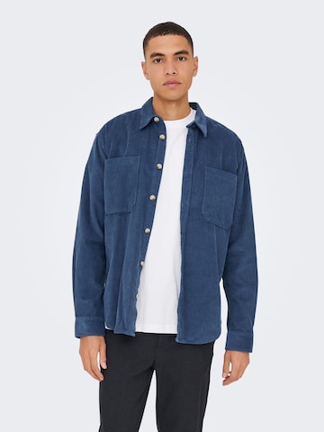 Only & Sons Comfort fit Button Up Shirt 'ONSAlp' in Blue: front