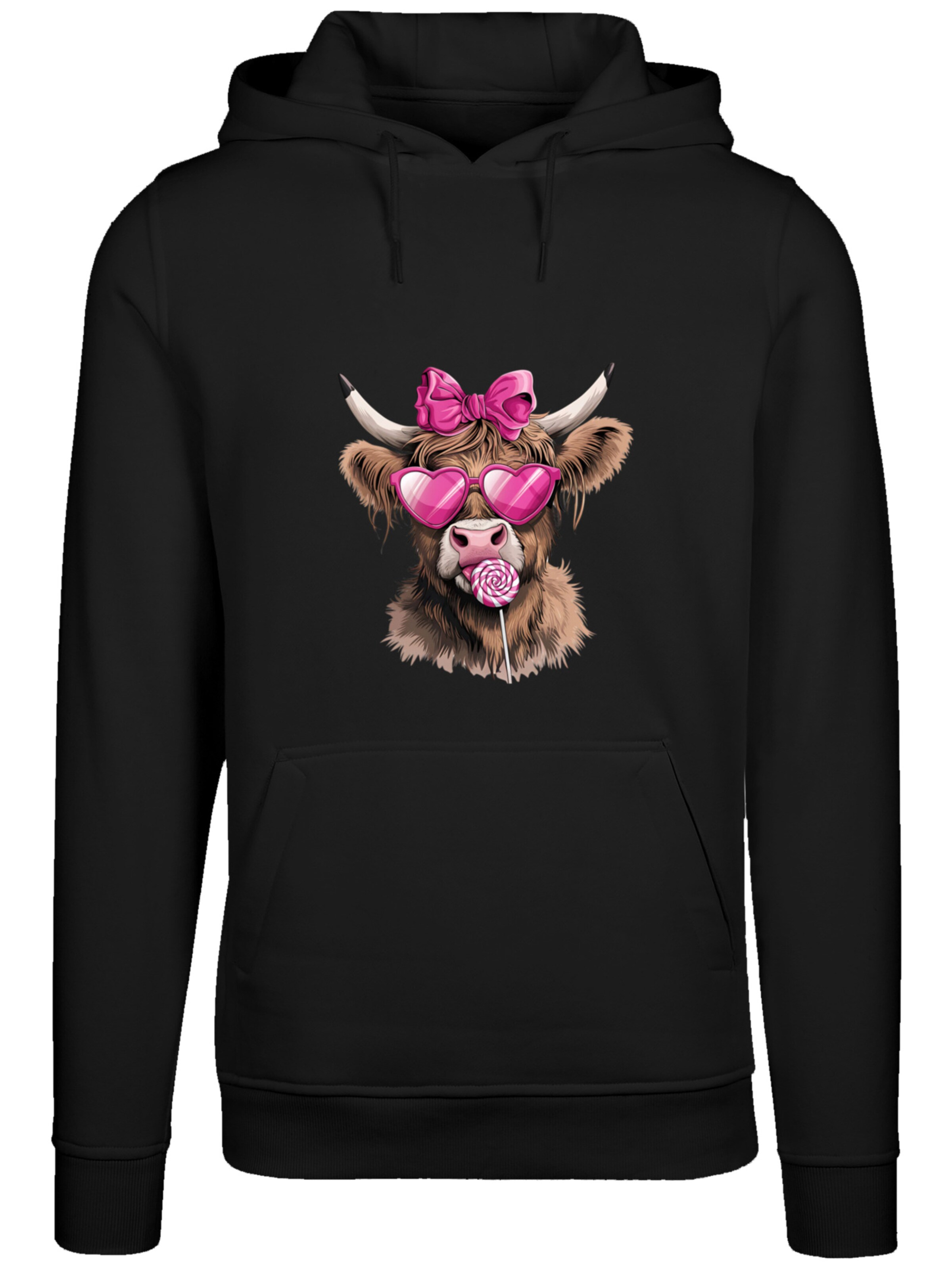 F4NT4STIC Sweatshirt 'Highland Cow Valentinstag Sonnenbrille' in Black: front