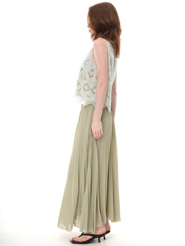yoligex Top 'Mint Green Geometric Floral Beaded Sequin Mesh Sleeveless Top, Round Neck Irregular Pointed Hem Sheer Vest' w kolorze zielony