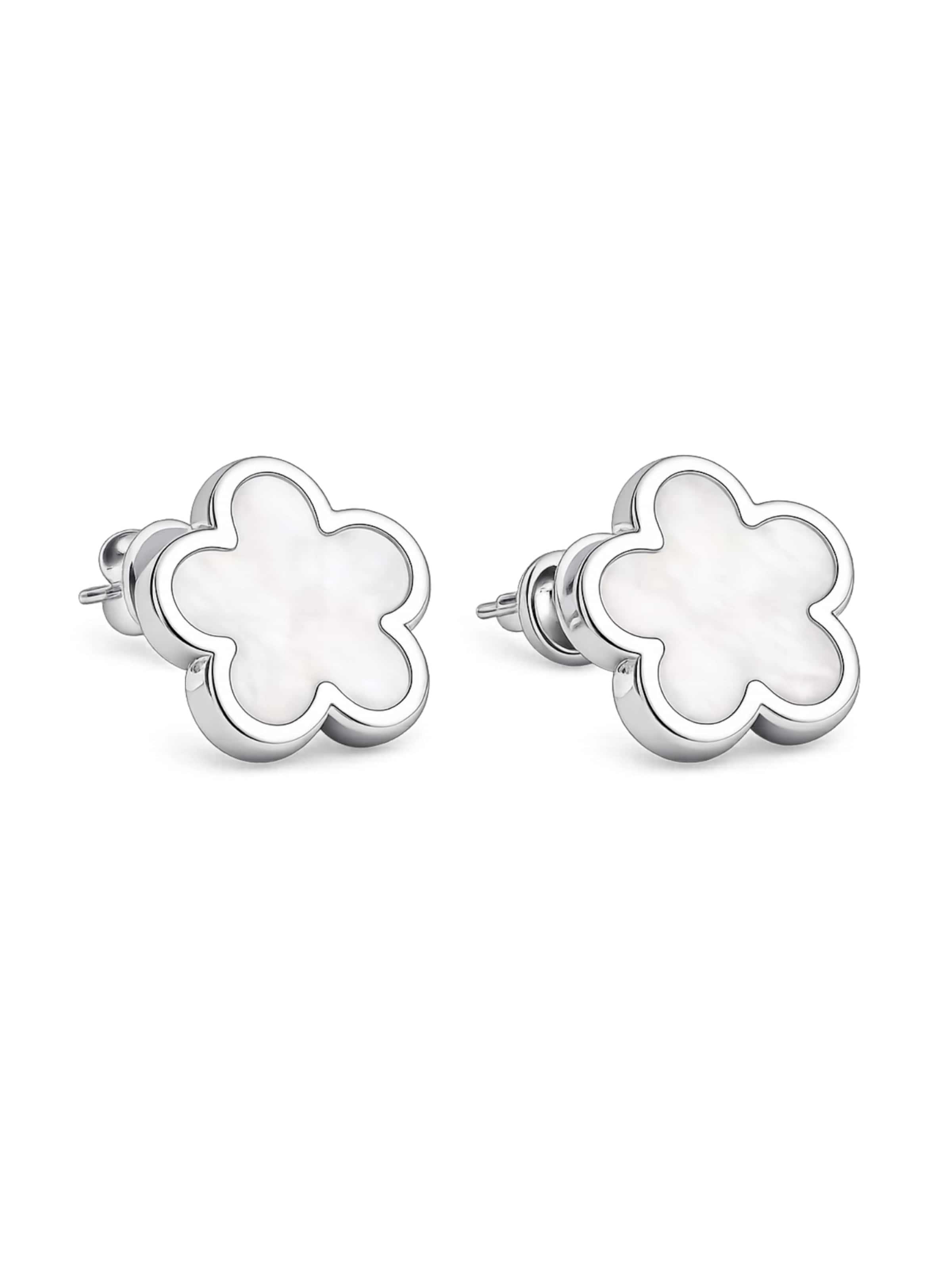 Pure Schmuck Oorbellen 'Clover Perlmutt' in Zilver: voorkant